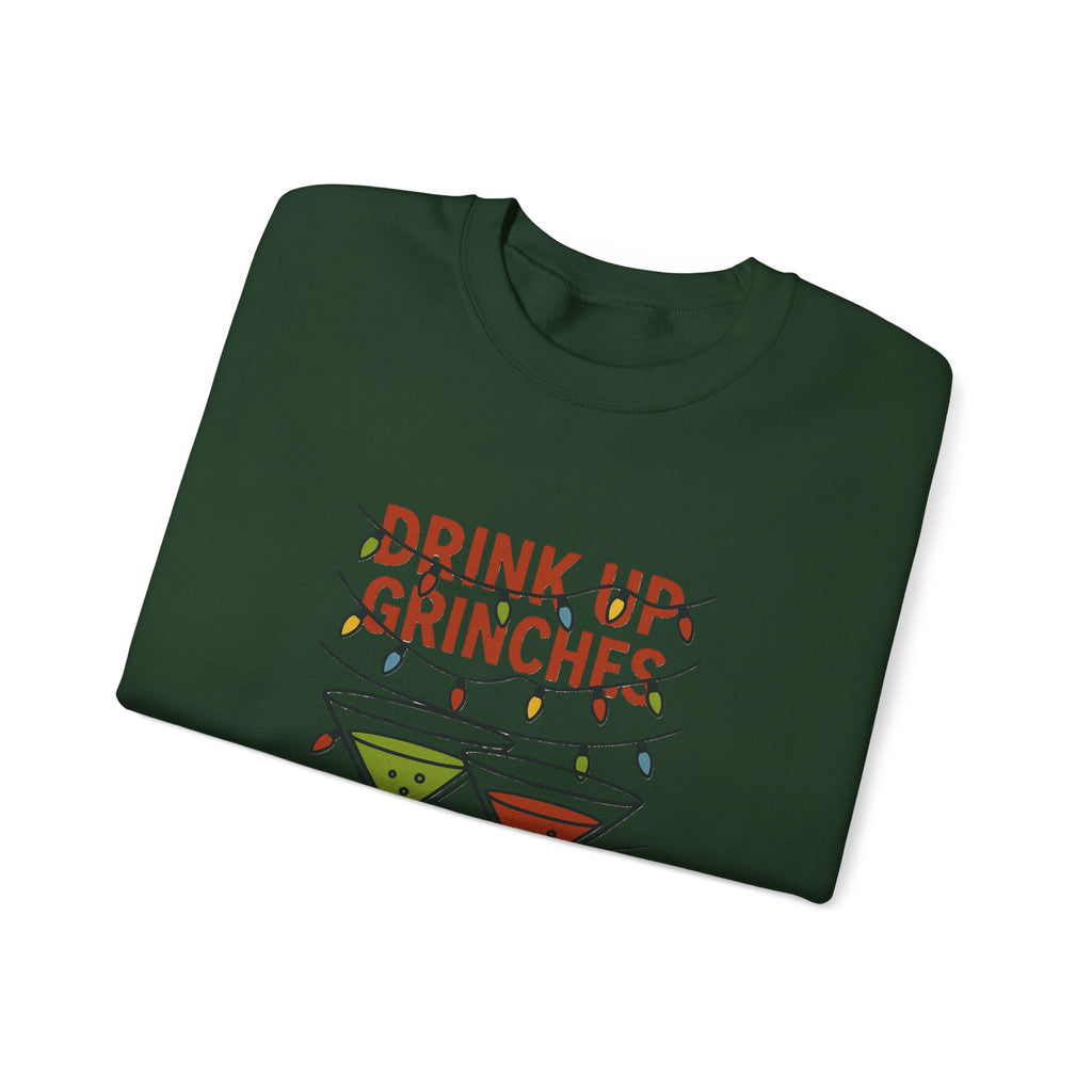 Drink Up Grinches Sweatshirt | Christmas cocktail lights holiday design