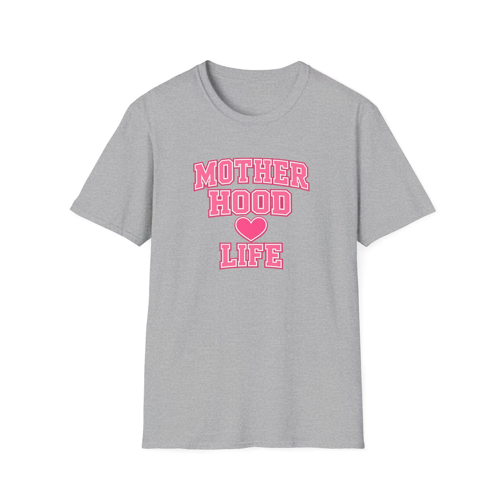 Motherhood Life T-Shirt — Pink Heart Graphic Mom Tee