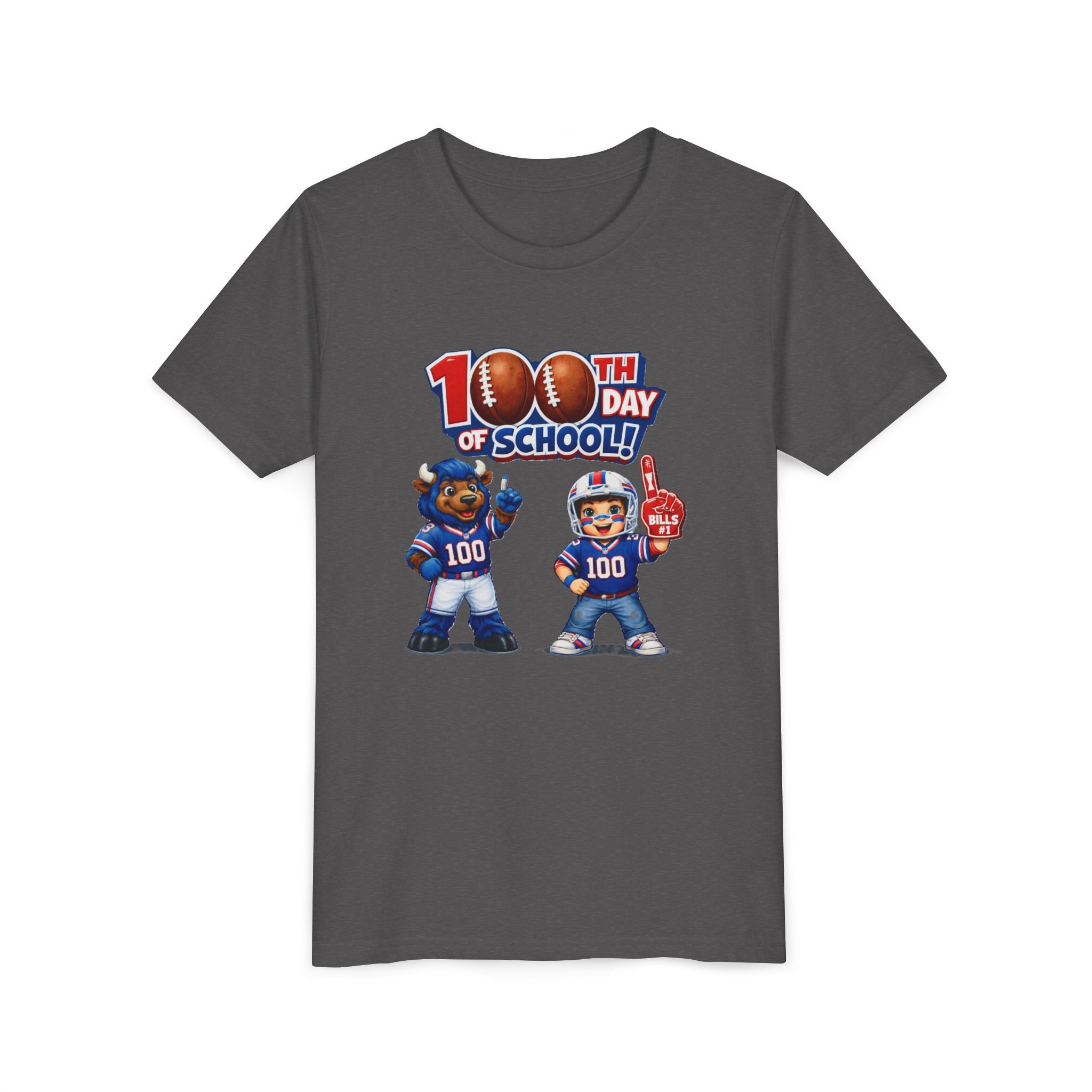 Buffalo 100th Day of School Kids Tee | Football Mascot 100 Design