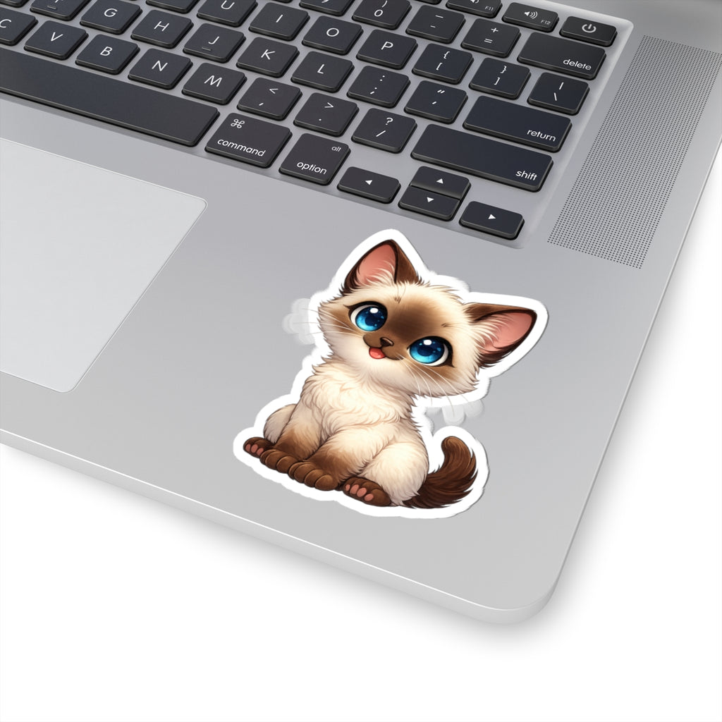 Cute Siamese Kitten Sticker | Kiss-Cut Cat Decal, Blue Eyes Laptop Sticker