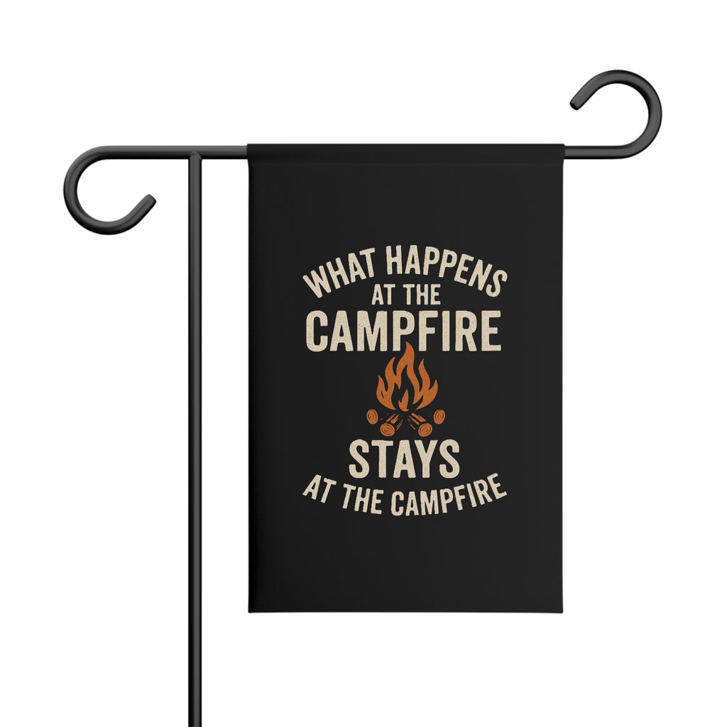 What Happens at the Campfire Stays at the Campfire Garden Banner | Camping Flame Outdoor Decor