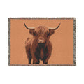 Highland Cow Woven Blanket | Scottish Cattle Throw, Rustic Farmhouse Decor