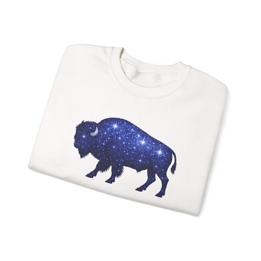 Starry Buffalo Crewneck Sweatshirt | Galaxy Bison Silhouette