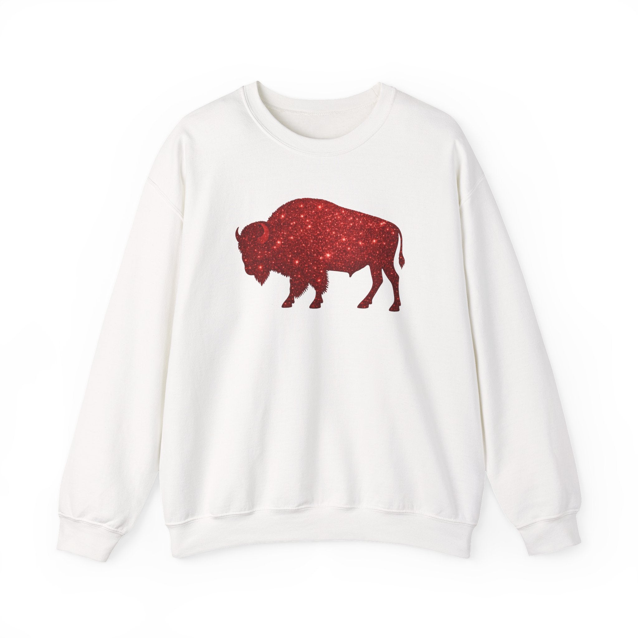 Red Glitter Buffalo Sweatshirt | Rustic Buffalo Silhouette, Western Farm