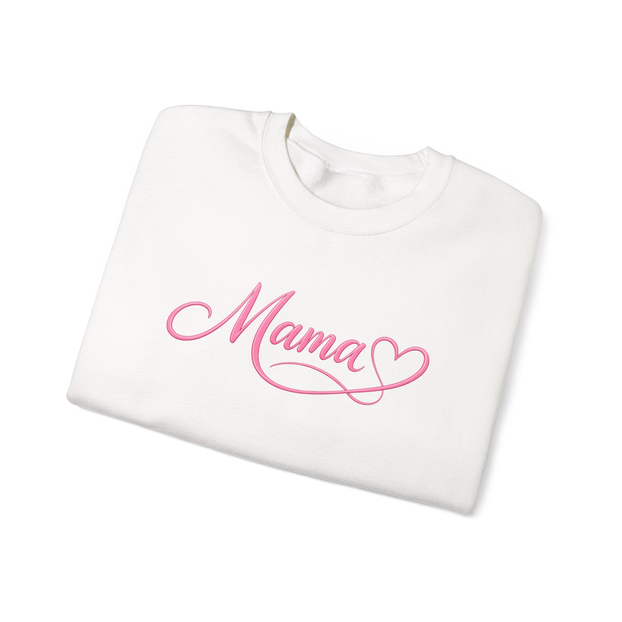 Mama Heart Crewneck Sweatshirt — Pink Script "Mama" Pullover for Moms, Mother's Day Gift