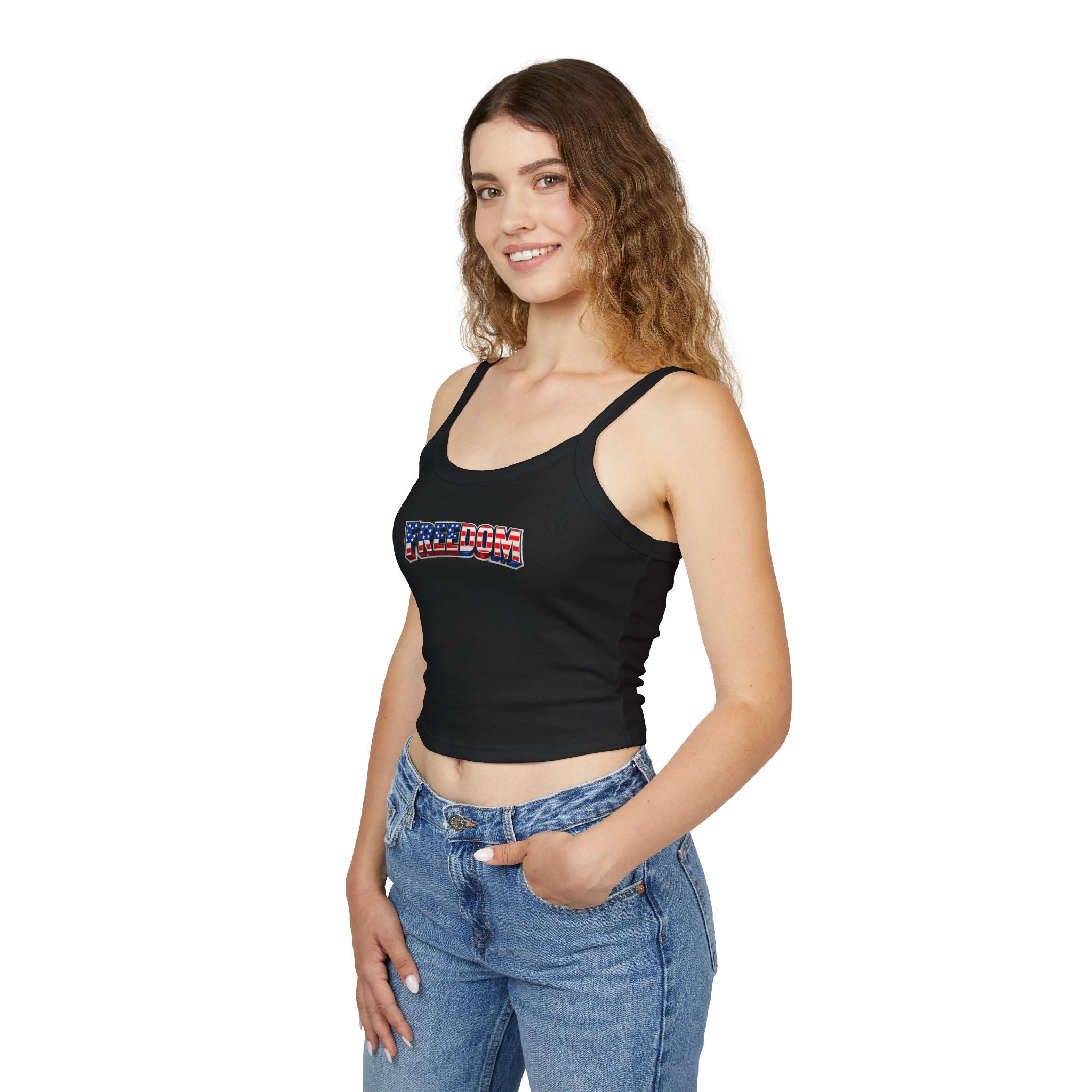 Freedom Flag Tank Top — Women's Patriotic Spaghetti Strap Crop