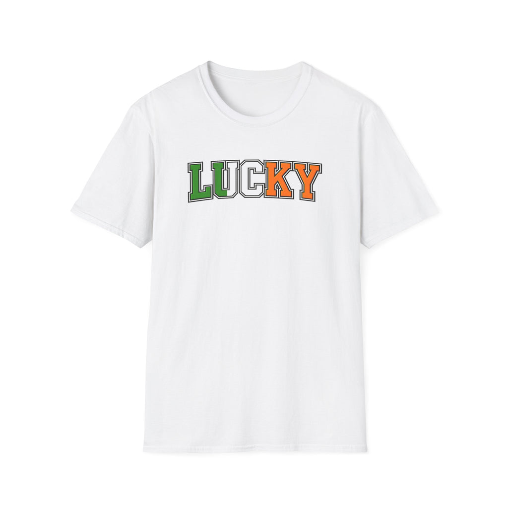 Lucky St. Patrick's Day T‑Shirt — Irish Flag Color Block Text