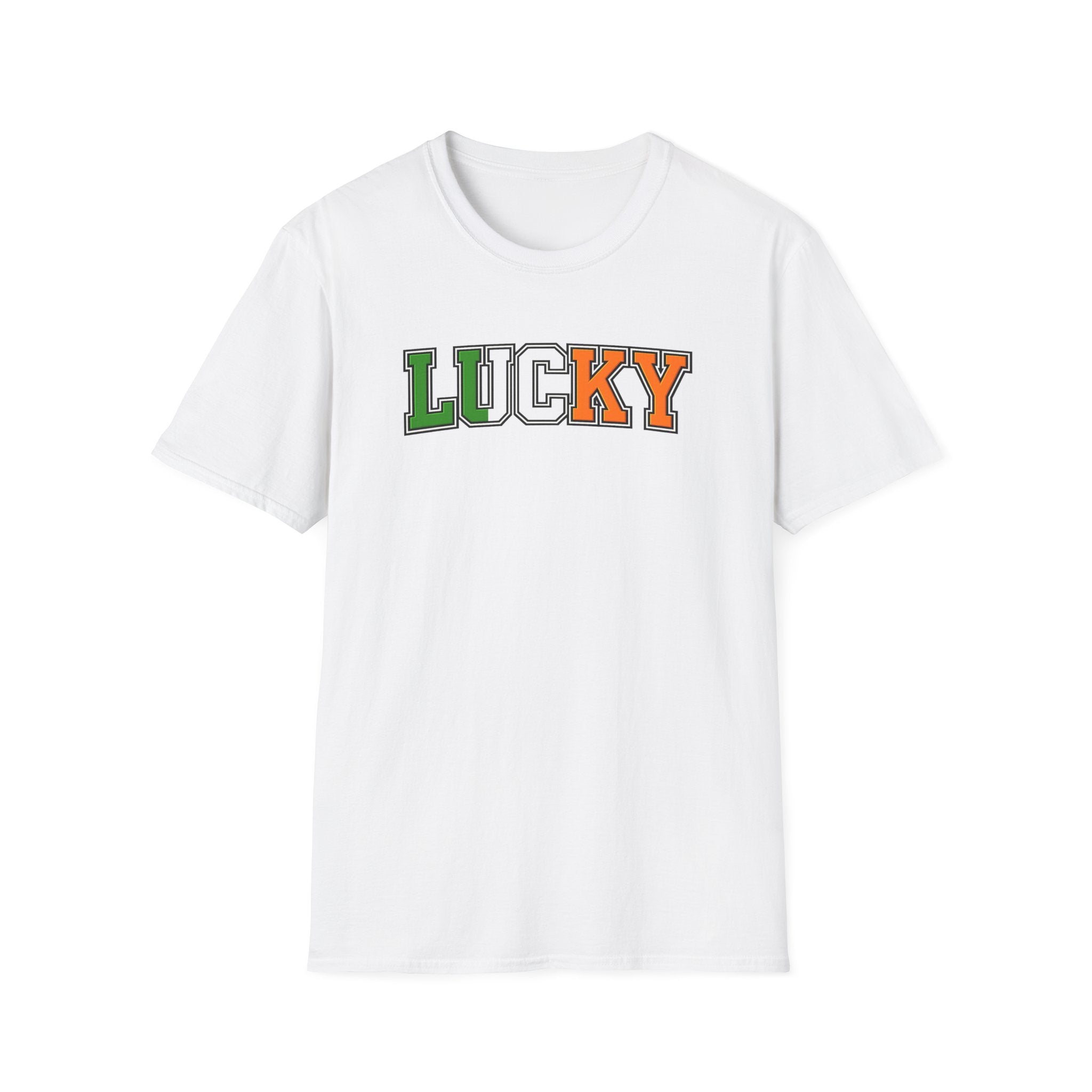 Lucky St. Patrick's Day T‑Shirt — Irish Flag Color Block Text