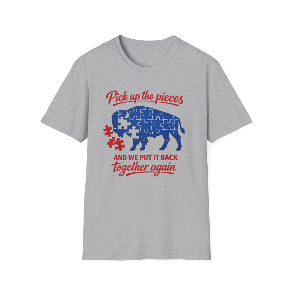 Buffalo Puzzle Piece design T-Shirt | Pick up the pieces, we put it back together again