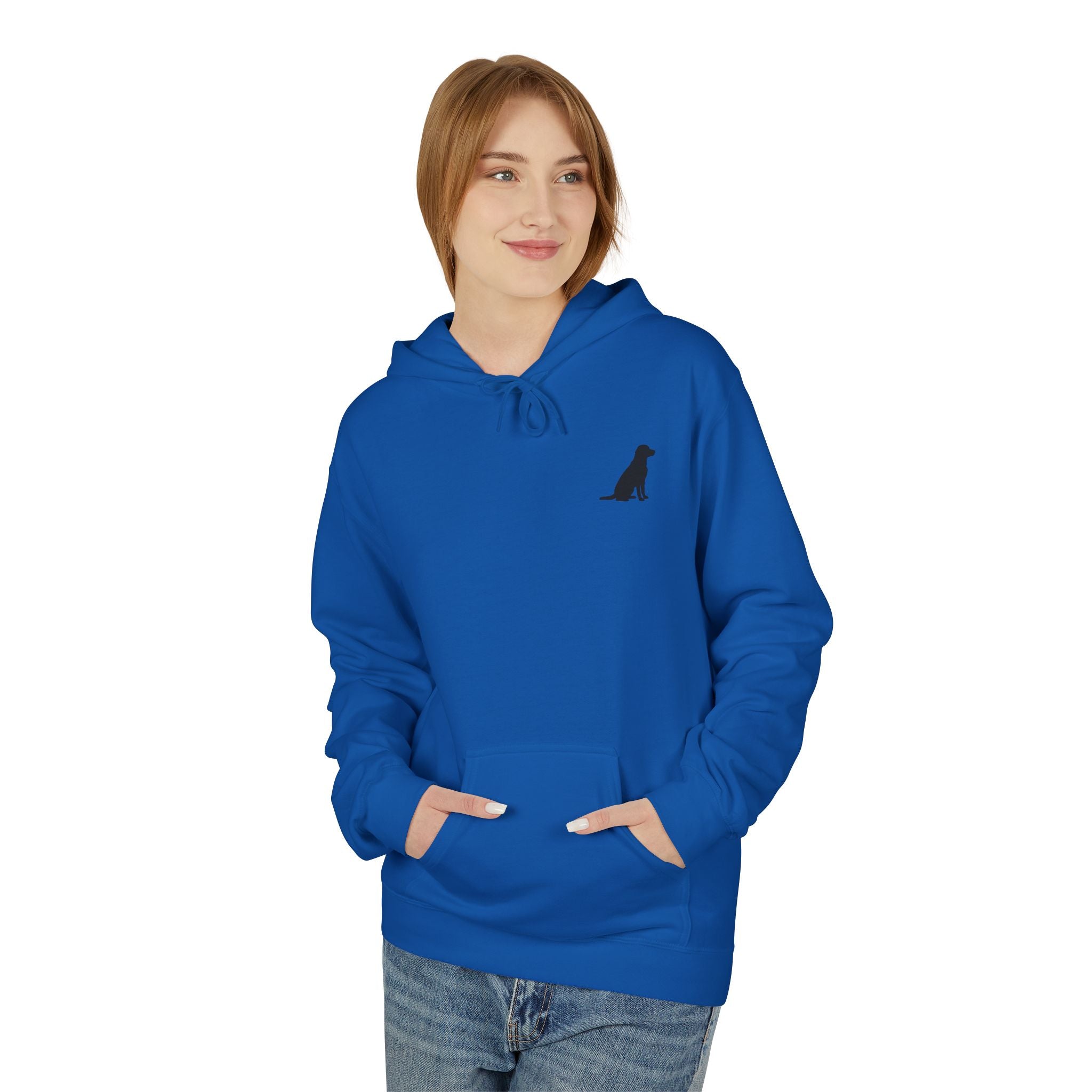 Sitting Labrador Dog Hoodie | Minimal Small Dog Silhouette, White Pullover
