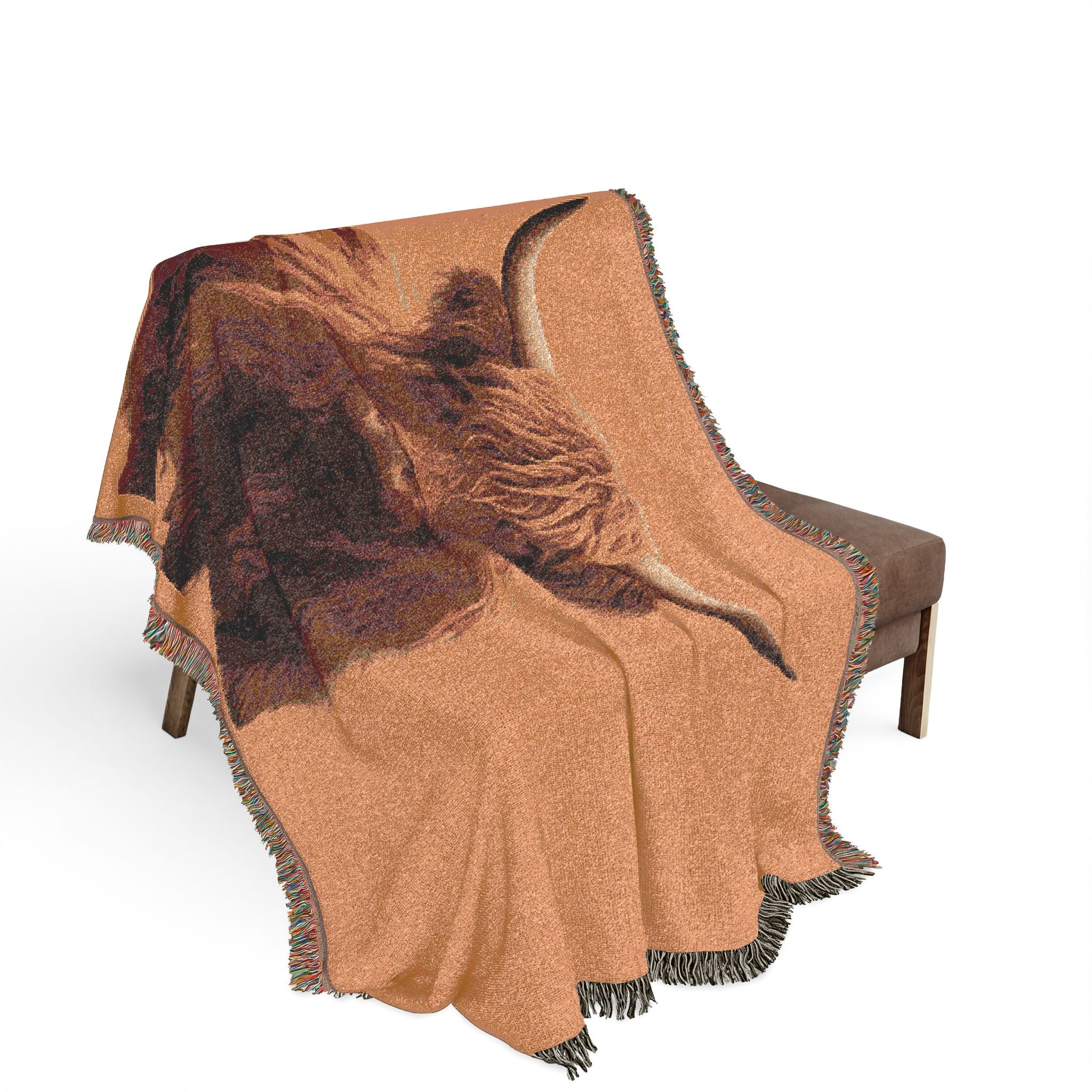 Highland Cow Woven Blanket | Scottish Cattle Throw, Rustic Farmhouse Decor
