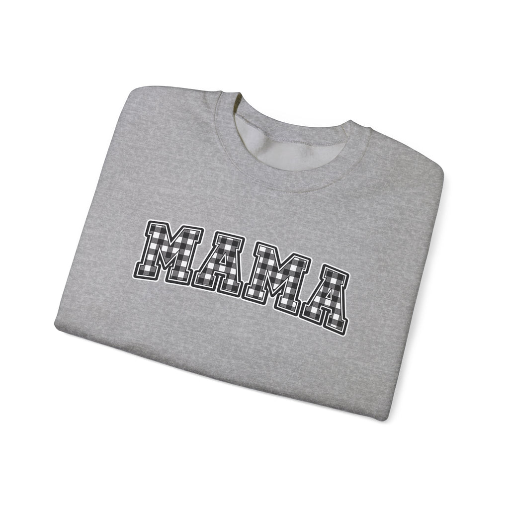 Mama Plaid Sweatshirt — "MAMA" Graphic Crewneck for Moms