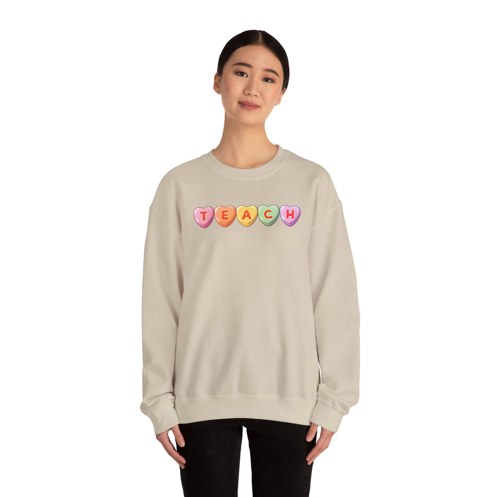 Teach Candy Hearts Crewneck Sweatshirt | Teacher Valentine Shirt