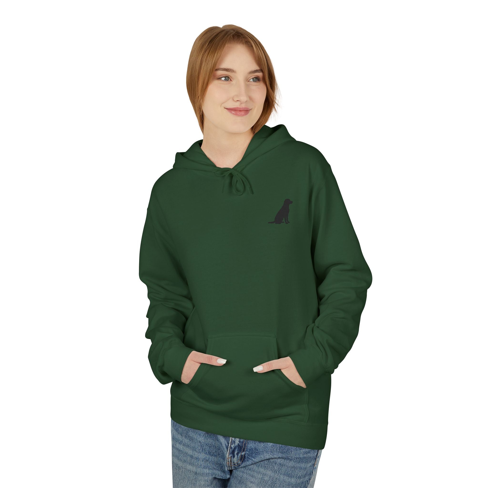 Sitting Labrador Dog Hoodie | Minimal Small Dog Silhouette, White Pullover