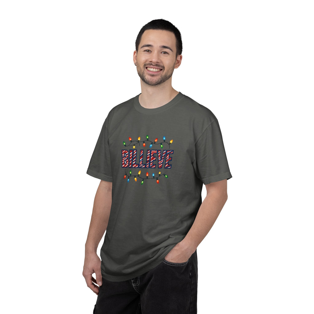 Billieve text with Christmas lights T-Shirt | Holiday graphic tee
