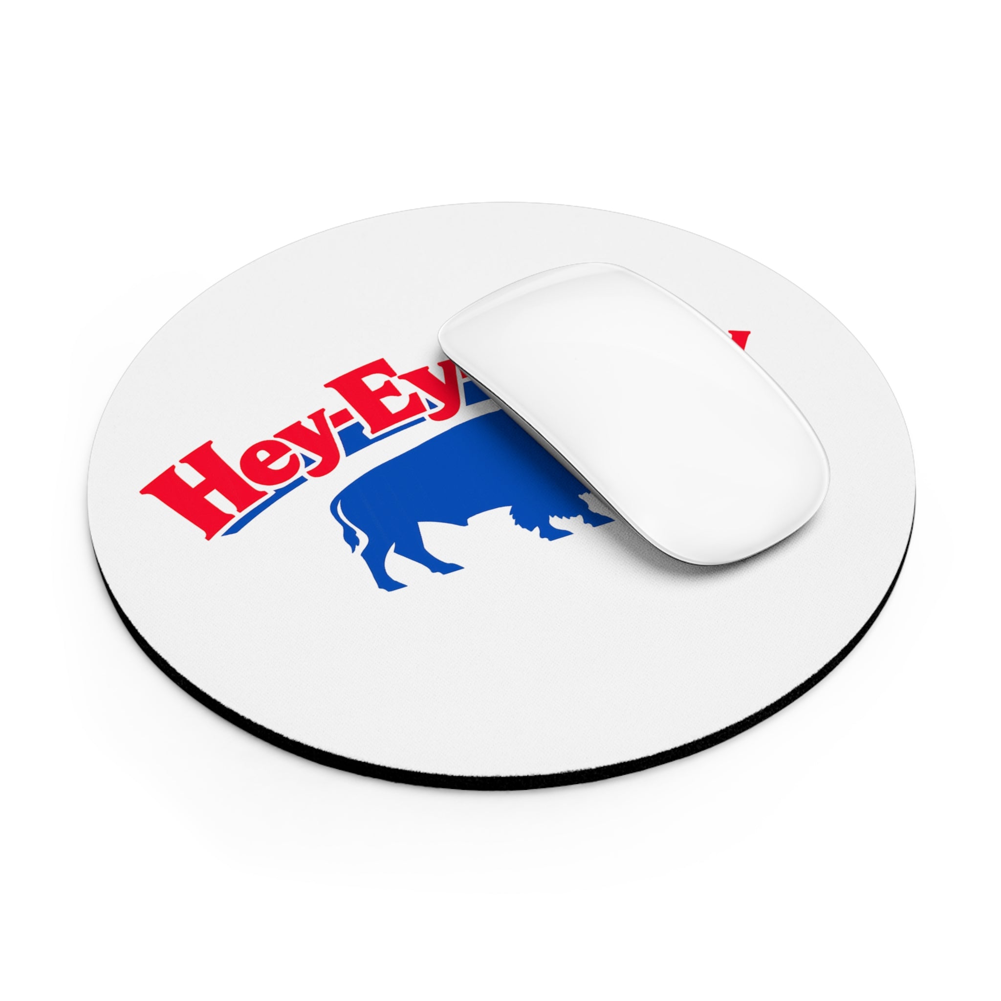 Hey-Ey-Ey-Ey Buffalo Mouse Pad | Blue Buffalo Graphic, Round Desk Mat