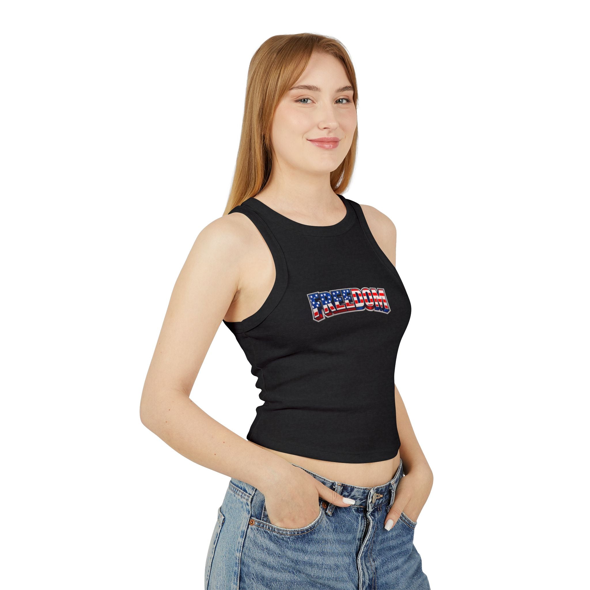 Freedom Graphic Racer Tank — Patriotic USA Flag Design