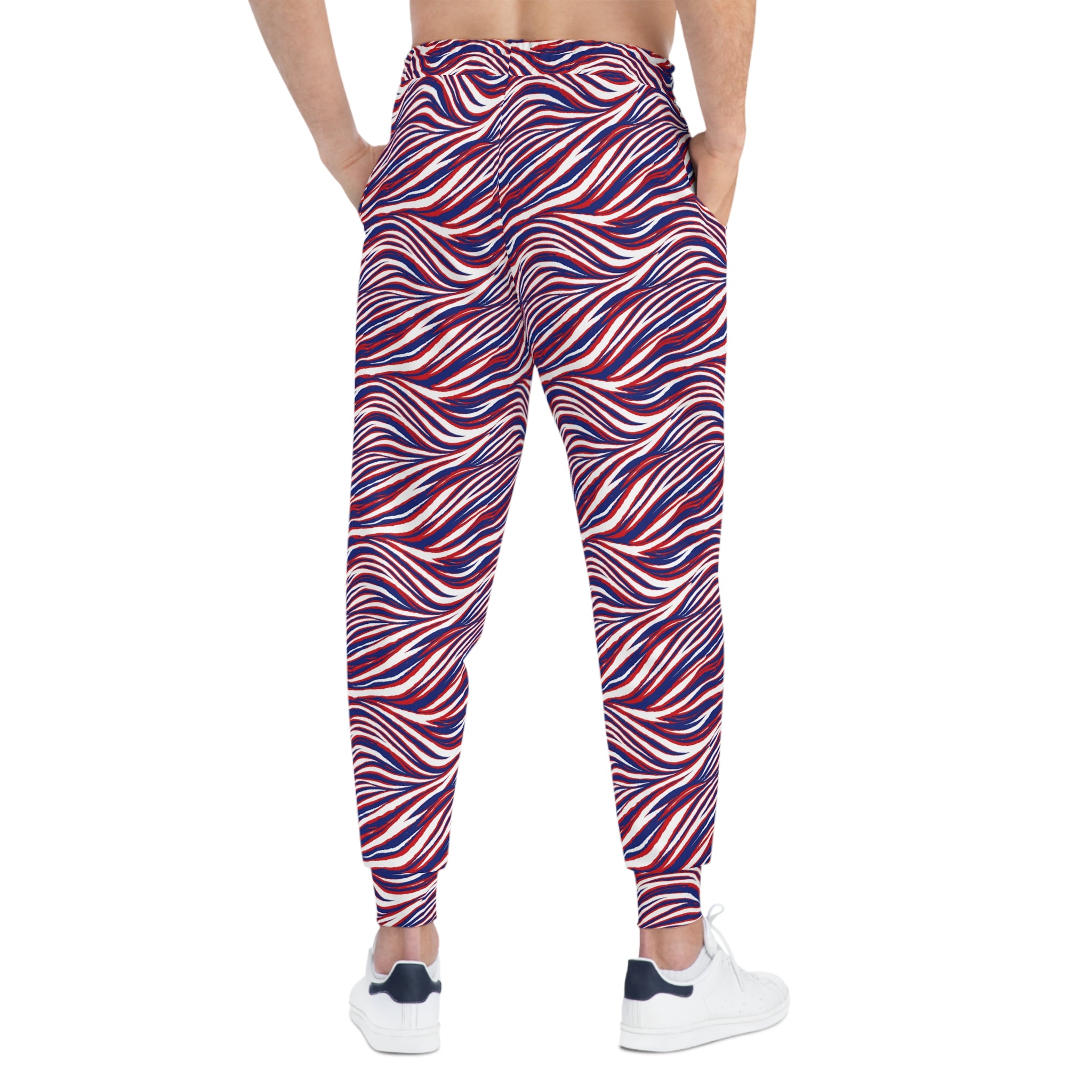 Buffalo Red White Blue Wavy Stripe Joggers | All-Over Print Athletic Joggers