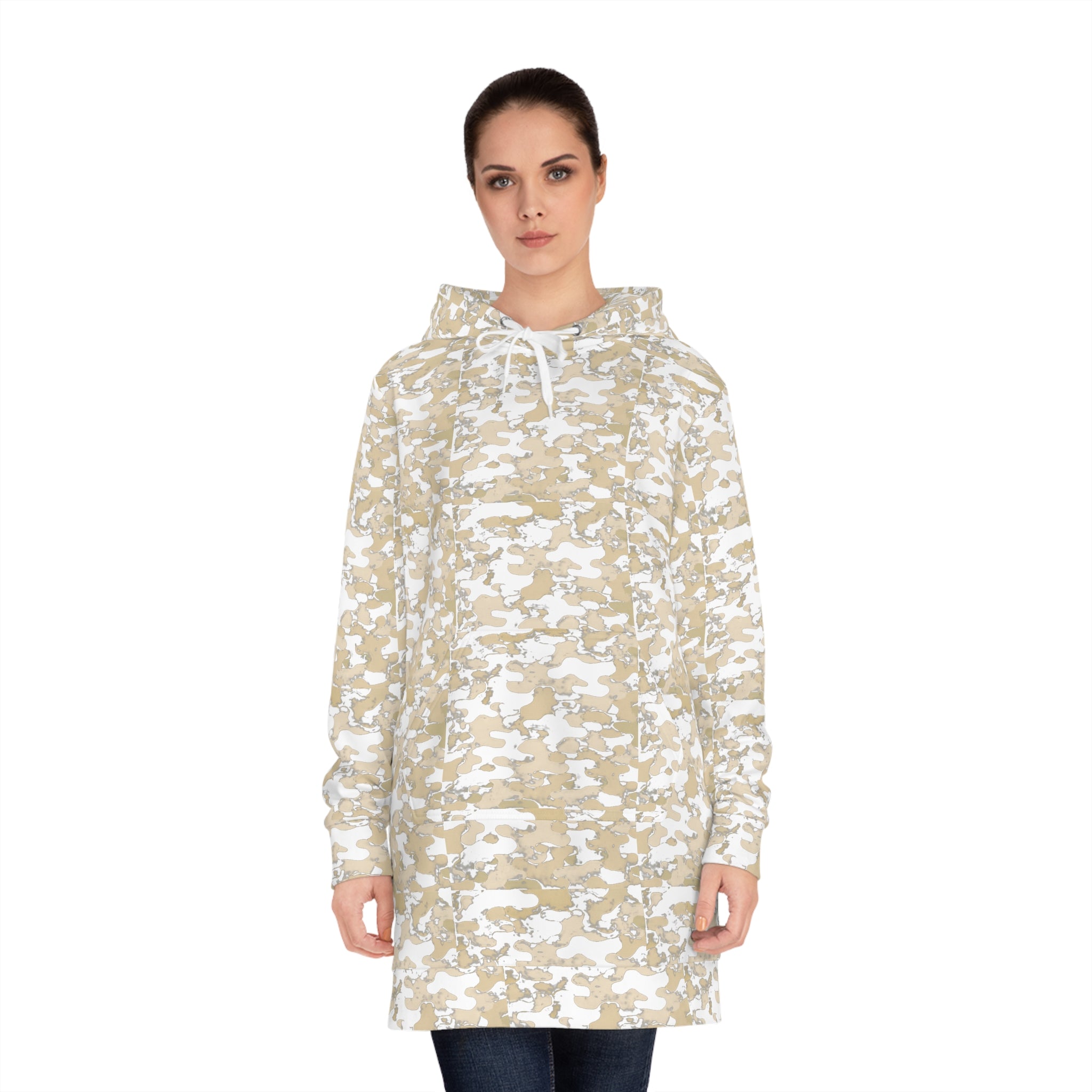 Beige Camo Hoodie Dress | All-Over Print Hooded Dress