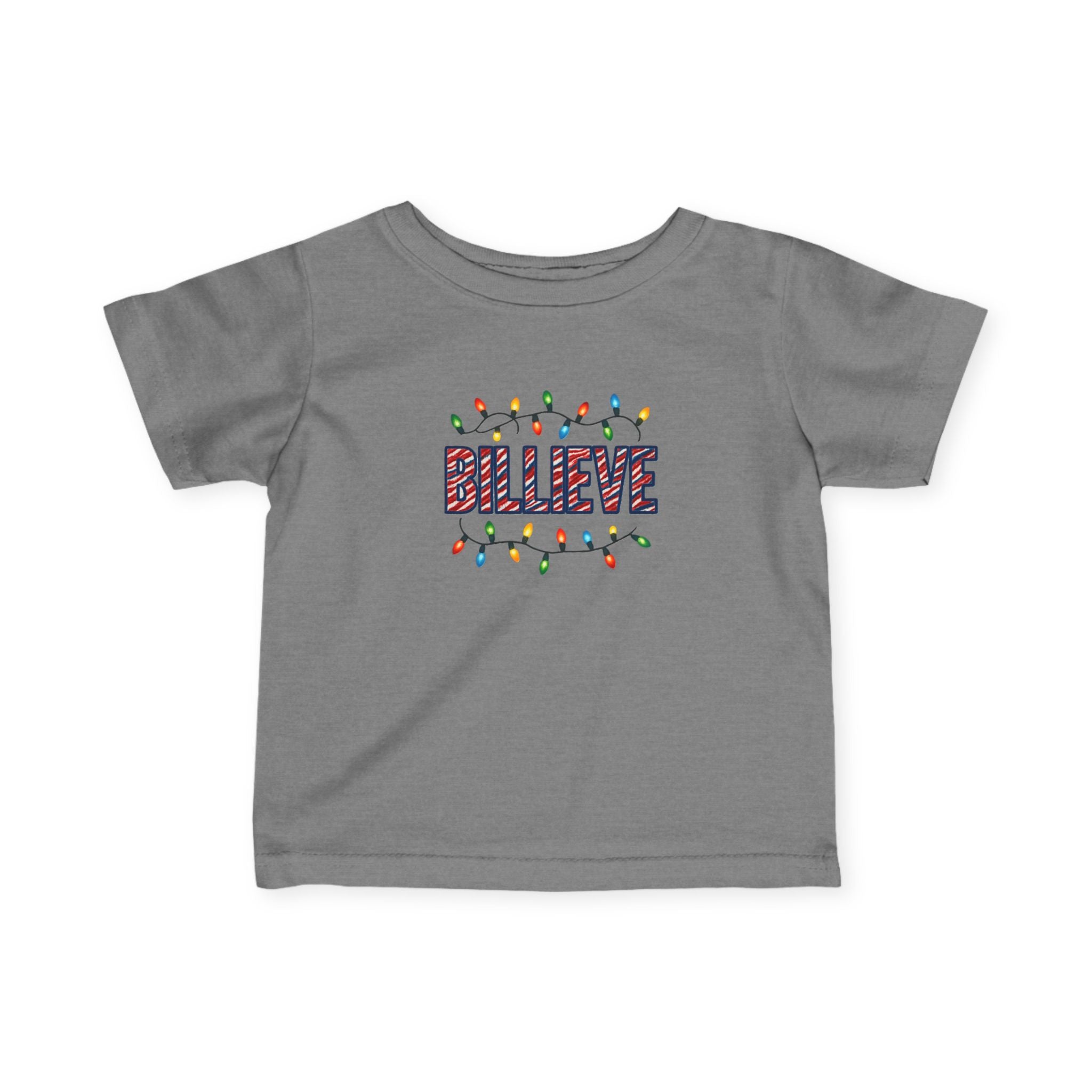 Billieve  text with Christmas lights Infant Tee | Holiday baby shirt
