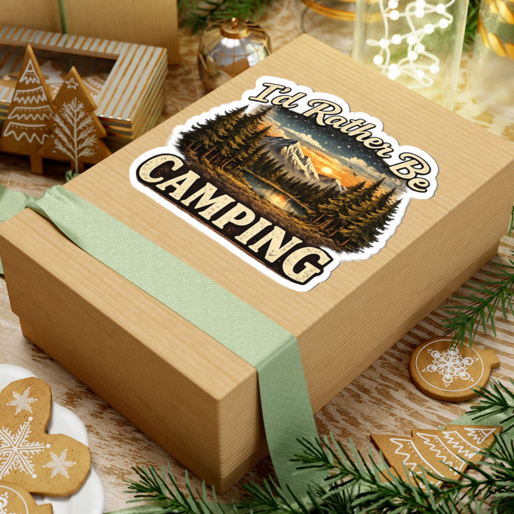 I'd Rather Be Camping Sticker | Outdoor Mountain Lake Kiss-Cut Sticker