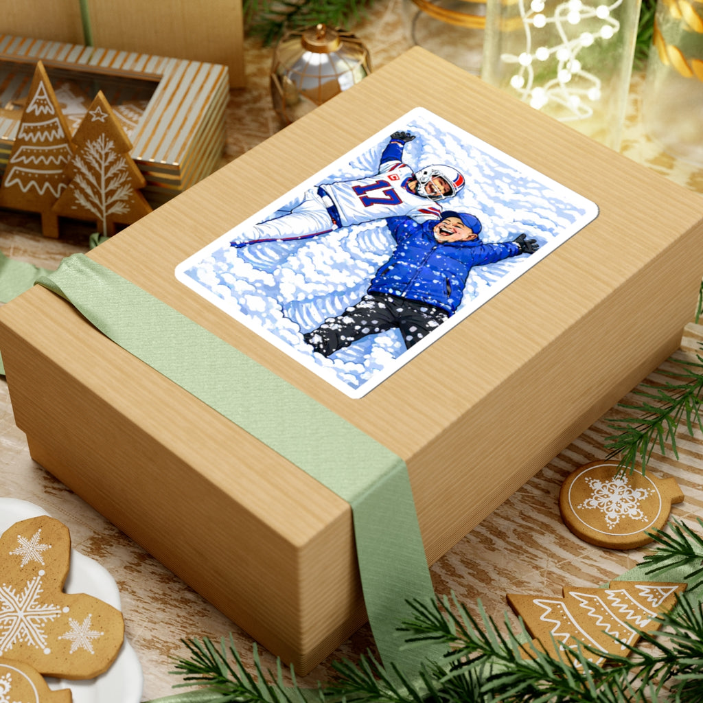 Buffalo Football Player and Coach Making Snow Angels Kiss-Cut Sticker | Winter Scene