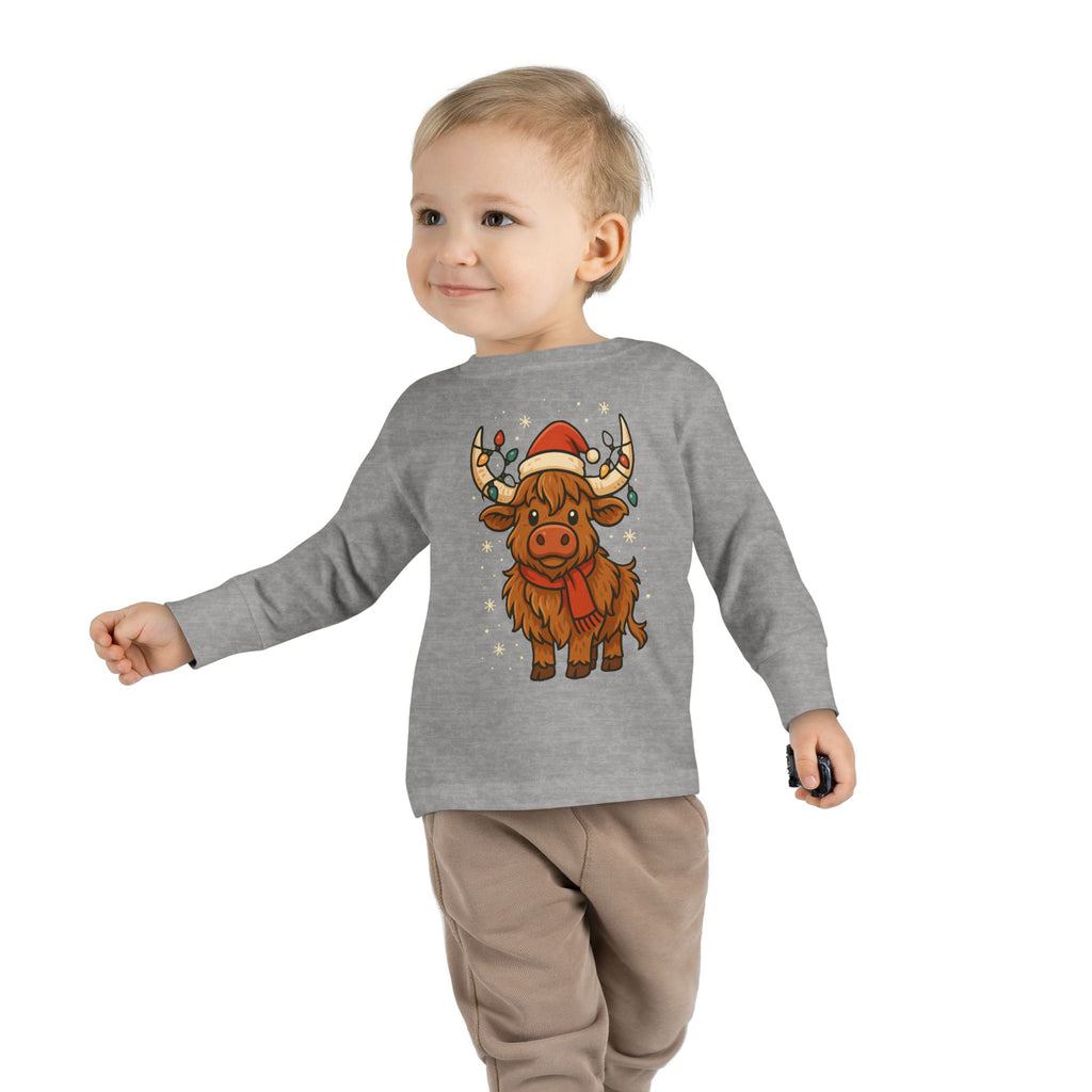 Highland Cow in Santa Hat Toddler Tee | Christmas