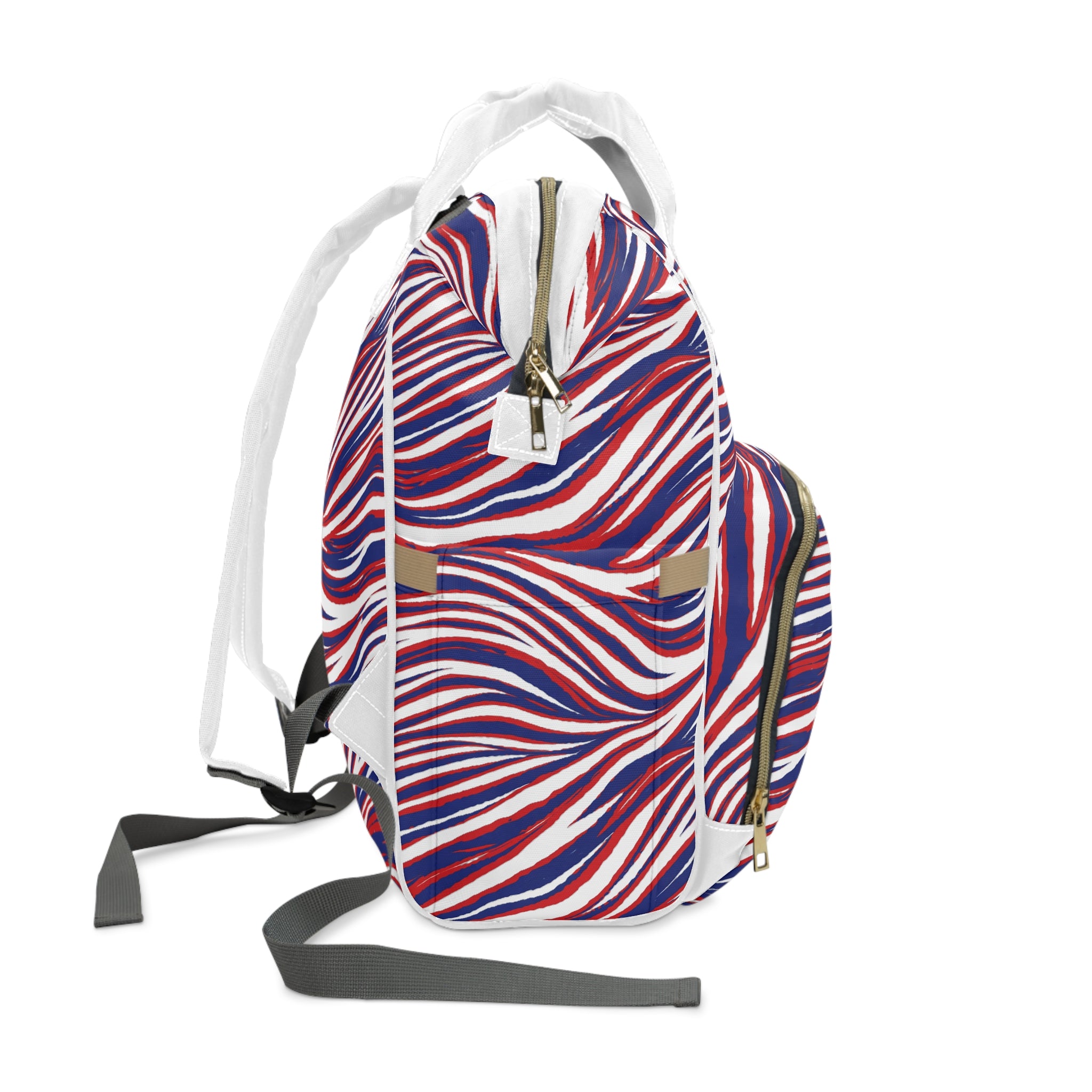 Buffalo Red White Blue Stripes Diaper Backpack | Patterned Baby Bag