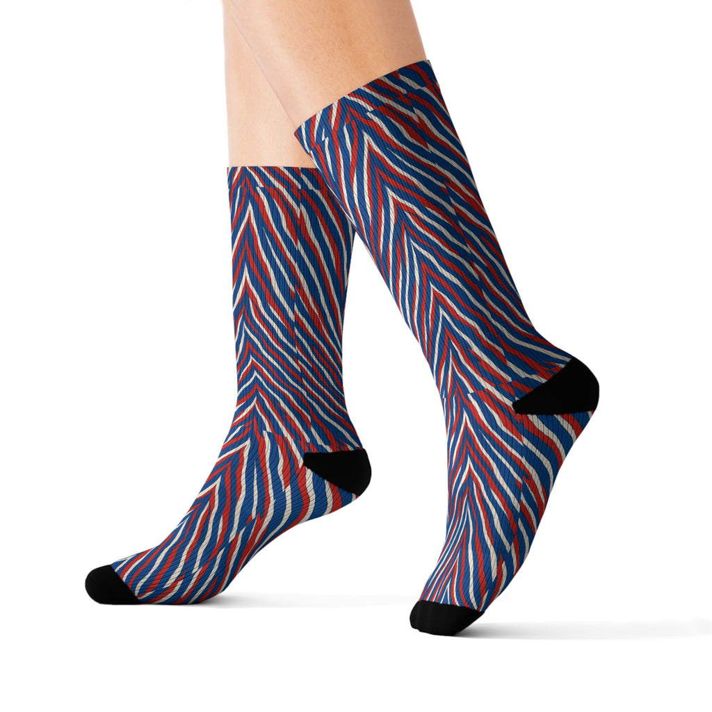 Red White Blue Chevron Pattern Socks | Sublimation Socks