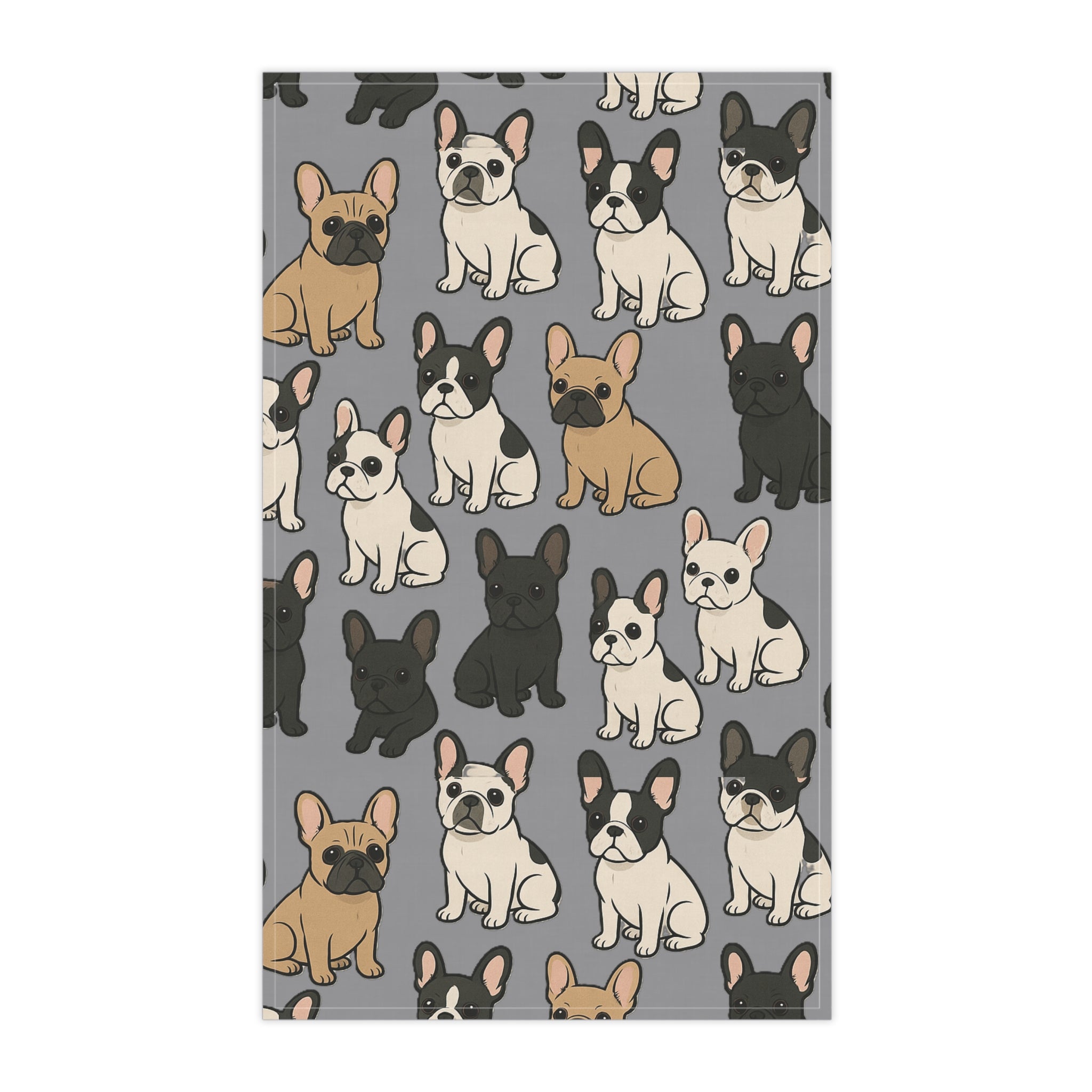 French Bulldog Pattern Tea Towel | Cute Dog Kitchen Towel, Grey Pup Print