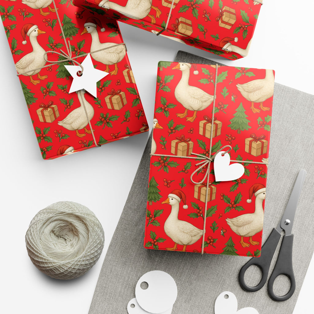 Christmas Geese Gift Wrap Paper | Holiday Duck Pattern Wrapping Paper