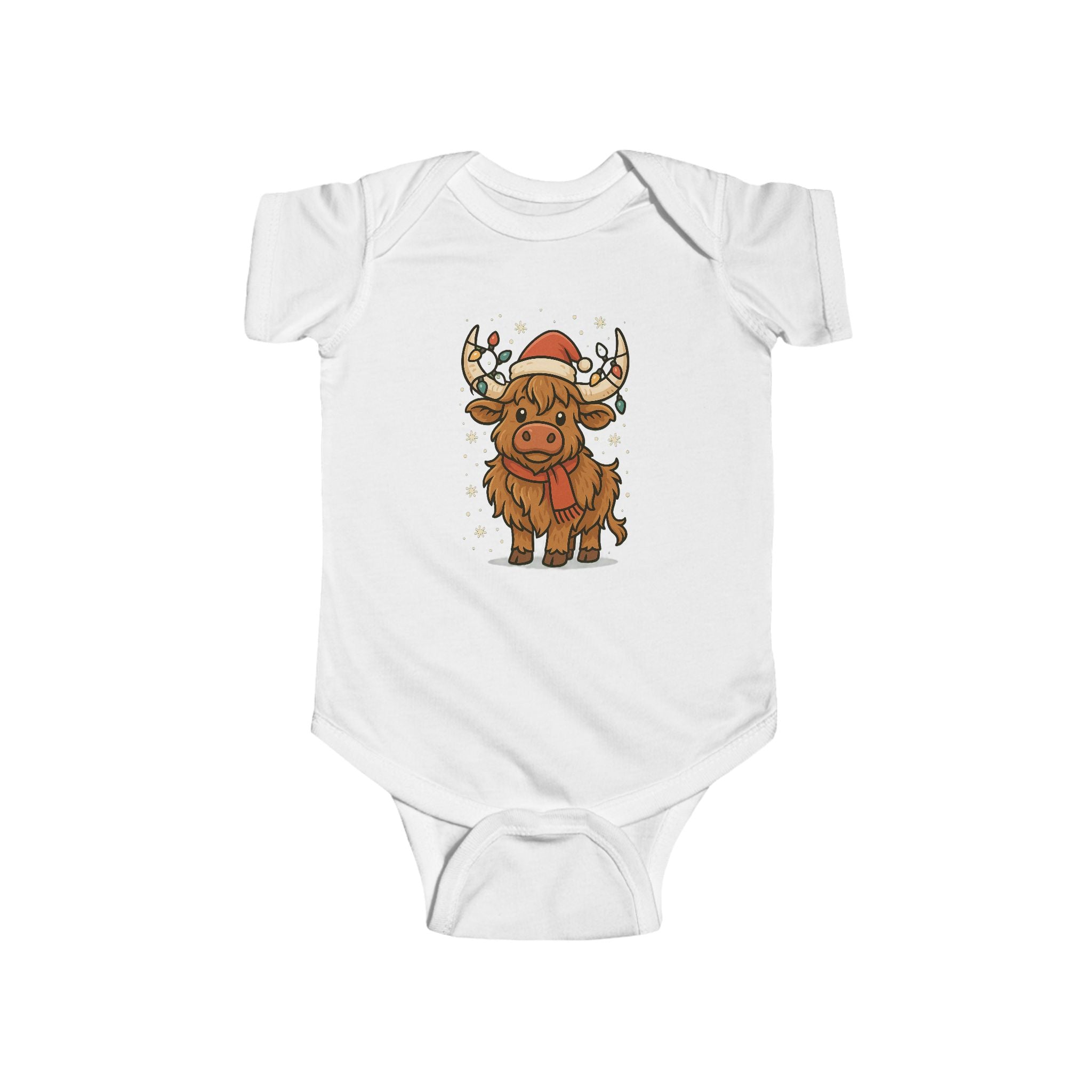 Highland Cow in Santa Hat Infant Bodysuit | Christmas Baby Onesie