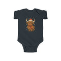 Highland Cow in Santa Hat Infant Bodysuit | Christmas Baby Onesie