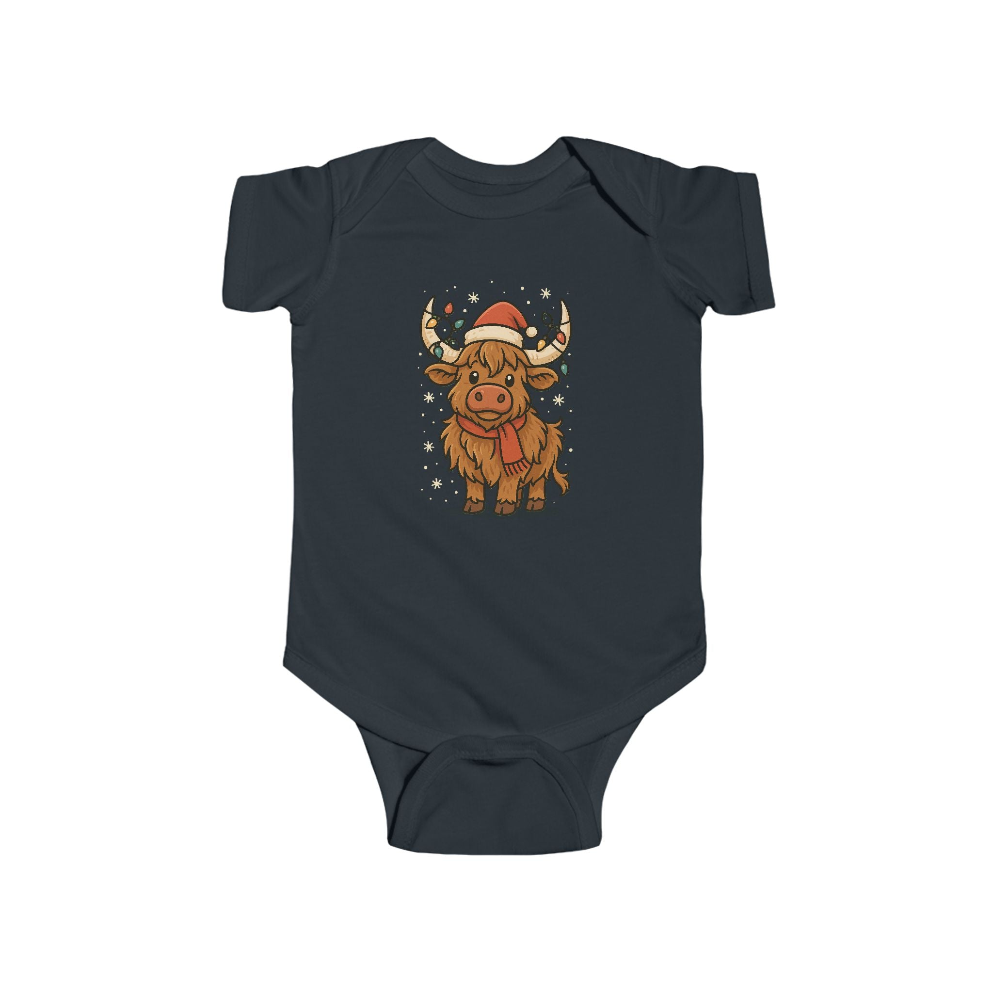 Highland Cow in Santa Hat Infant Bodysuit | Christmas Baby Onesie