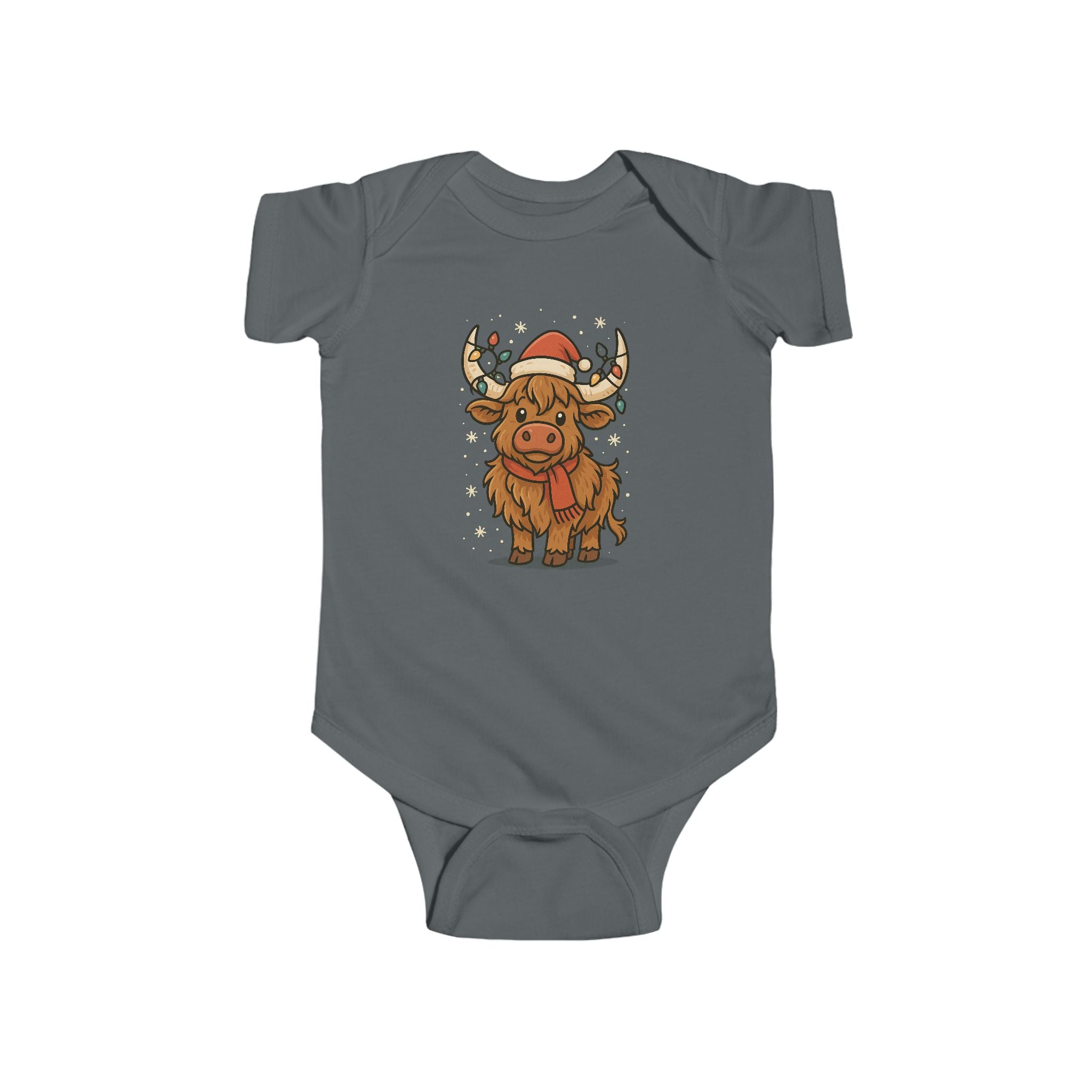 Highland Cow in Santa Hat Infant Bodysuit | Christmas Baby Onesie