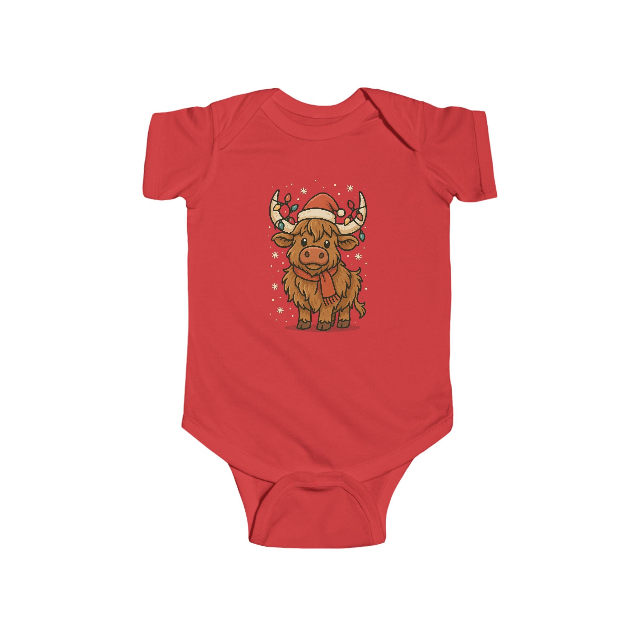 Highland Cow in Santa Hat Infant Bodysuit | Christmas Baby Onesie