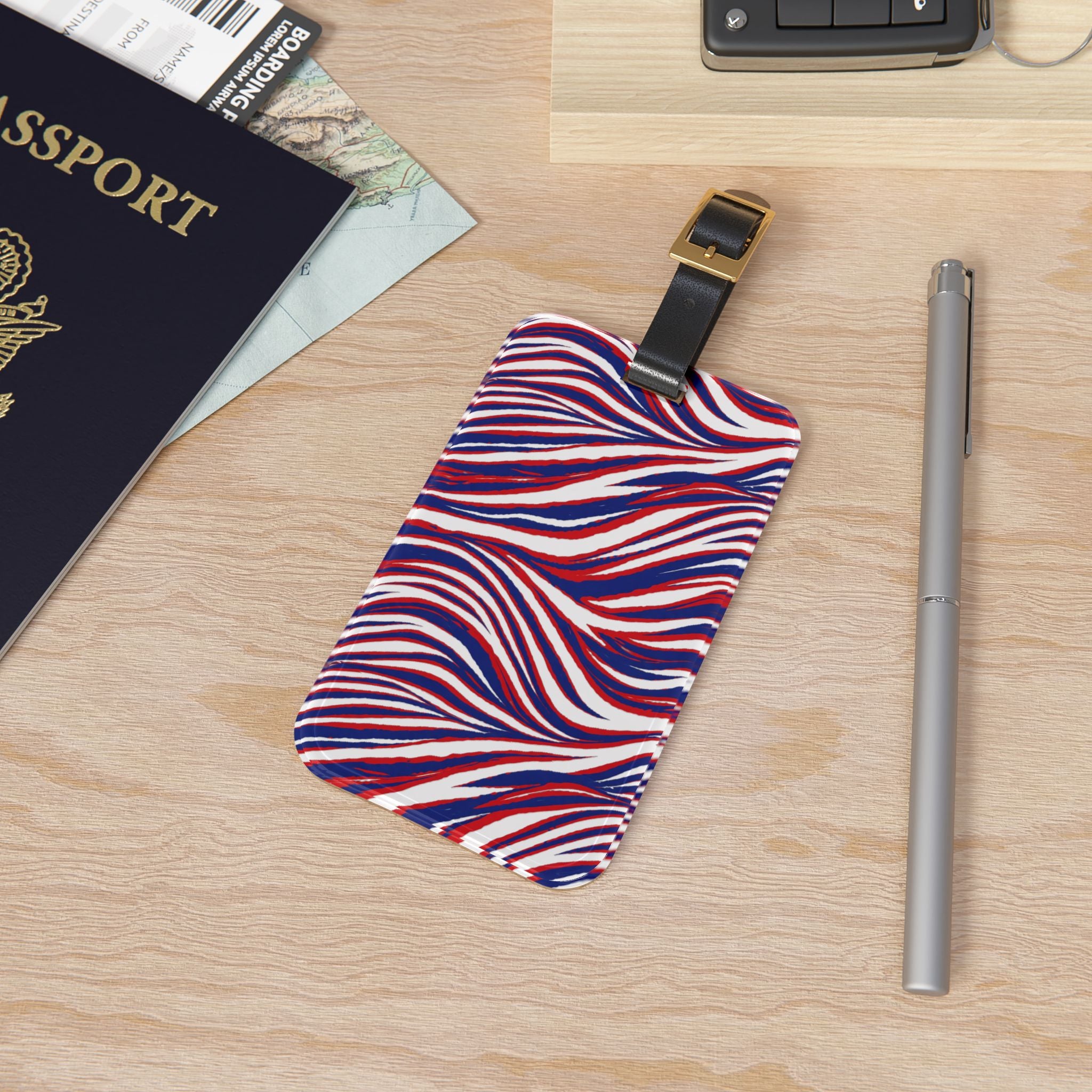 Buffalo Red White Blue Stripe Luggage Tag | Swirl Design