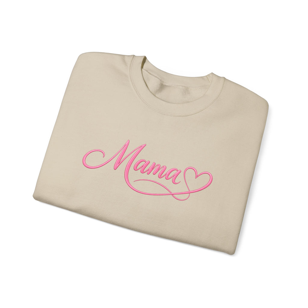 Mama Heart Crewneck Sweatshirt — Pink Script "Mama" Pullover for Moms, Mother's Day Gift