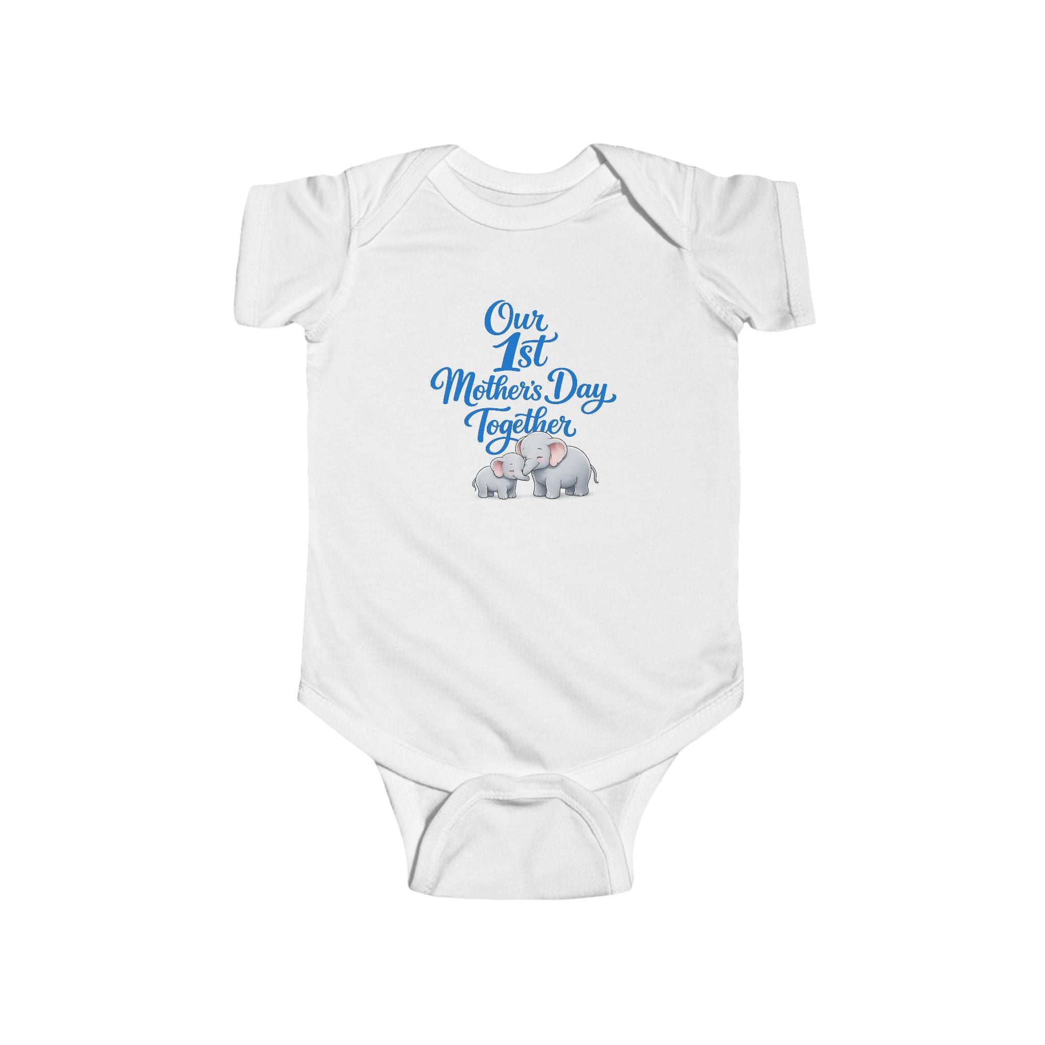 Infant Bodysuit - "Our 1st Mother's Day Together" Blue Elephant Baby Onesie