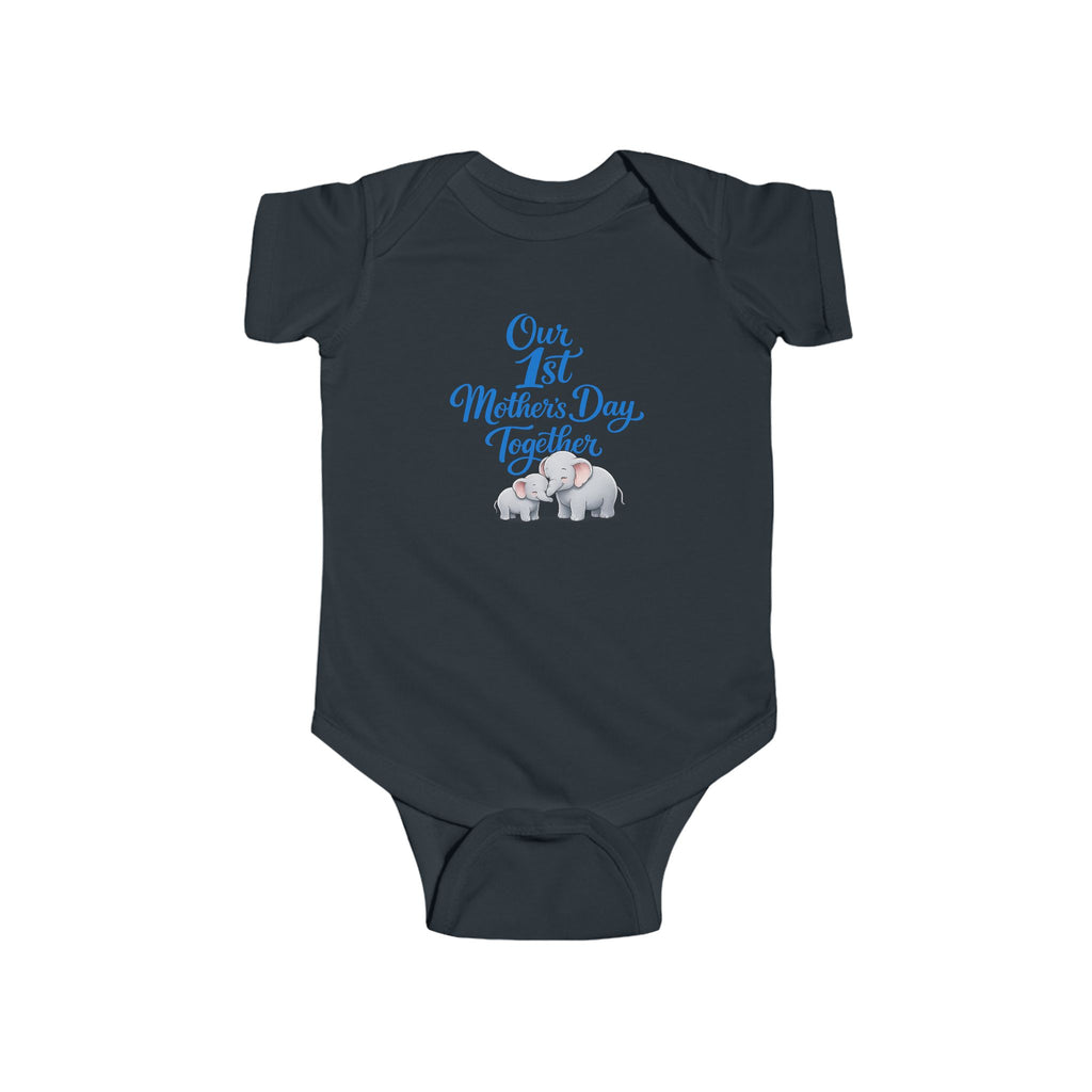 Infant Bodysuit - "Our 1st Mother's Day Together" Blue Elephant Baby Onesie