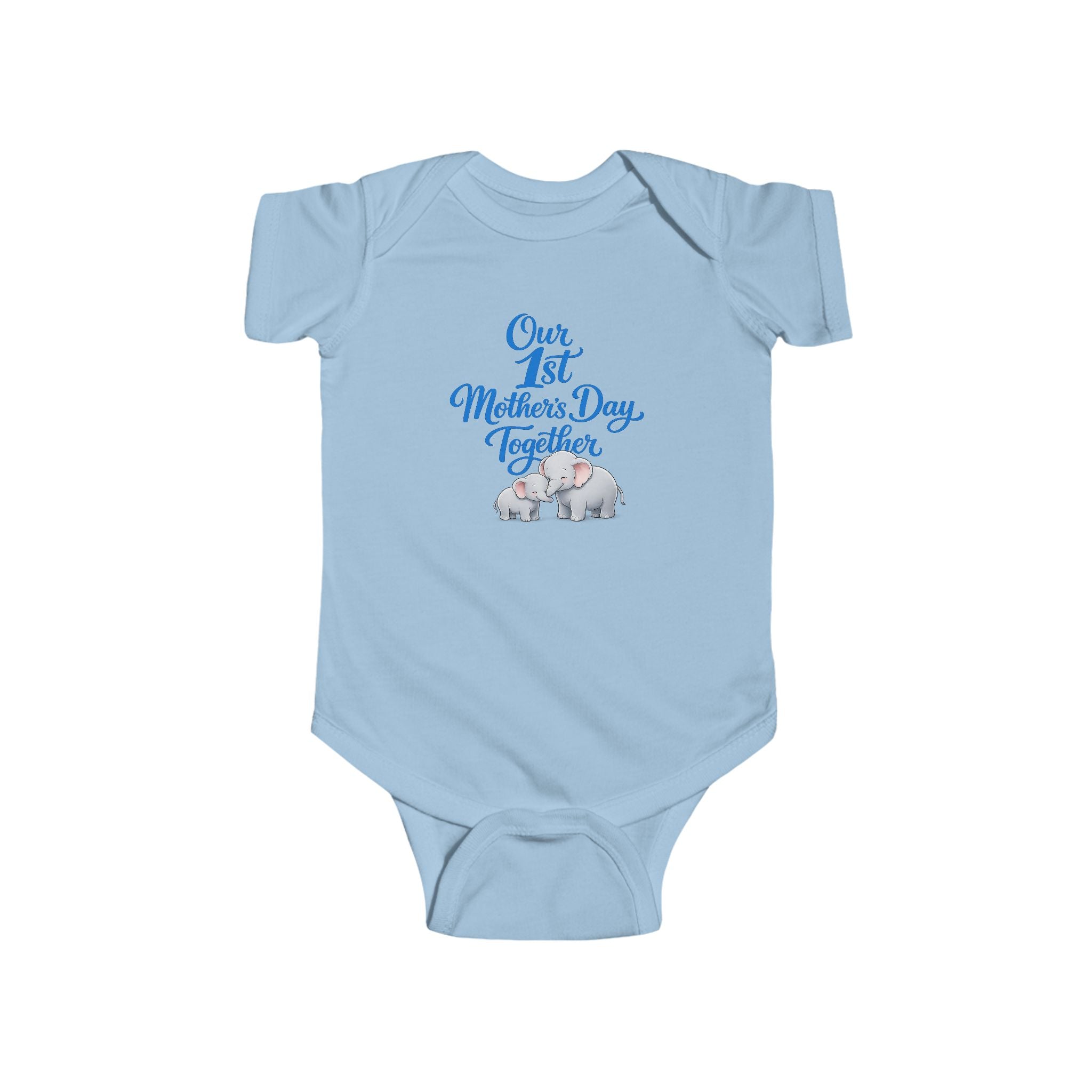 Infant Bodysuit - "Our 1st Mother's Day Together" Blue Elephant Baby Onesie