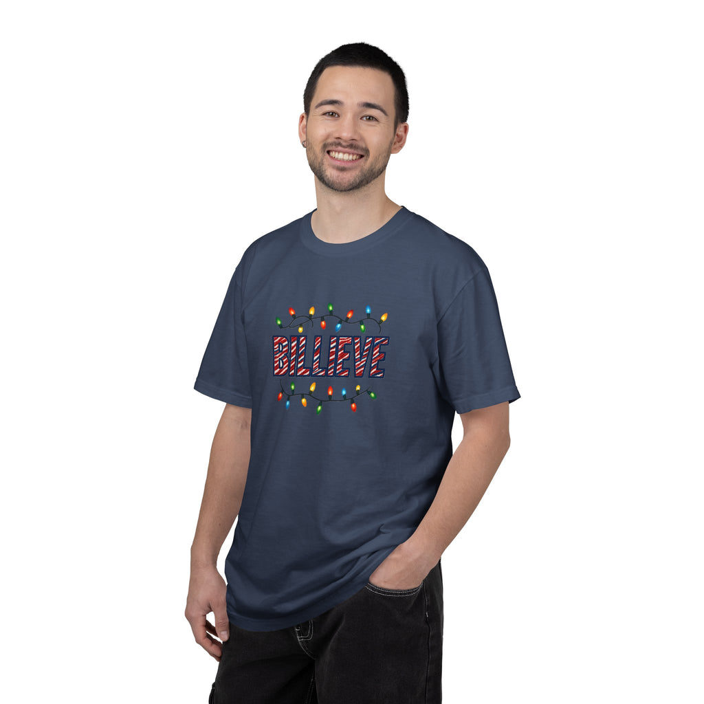 Billieve text with Christmas lights T-Shirt | Holiday graphic tee
