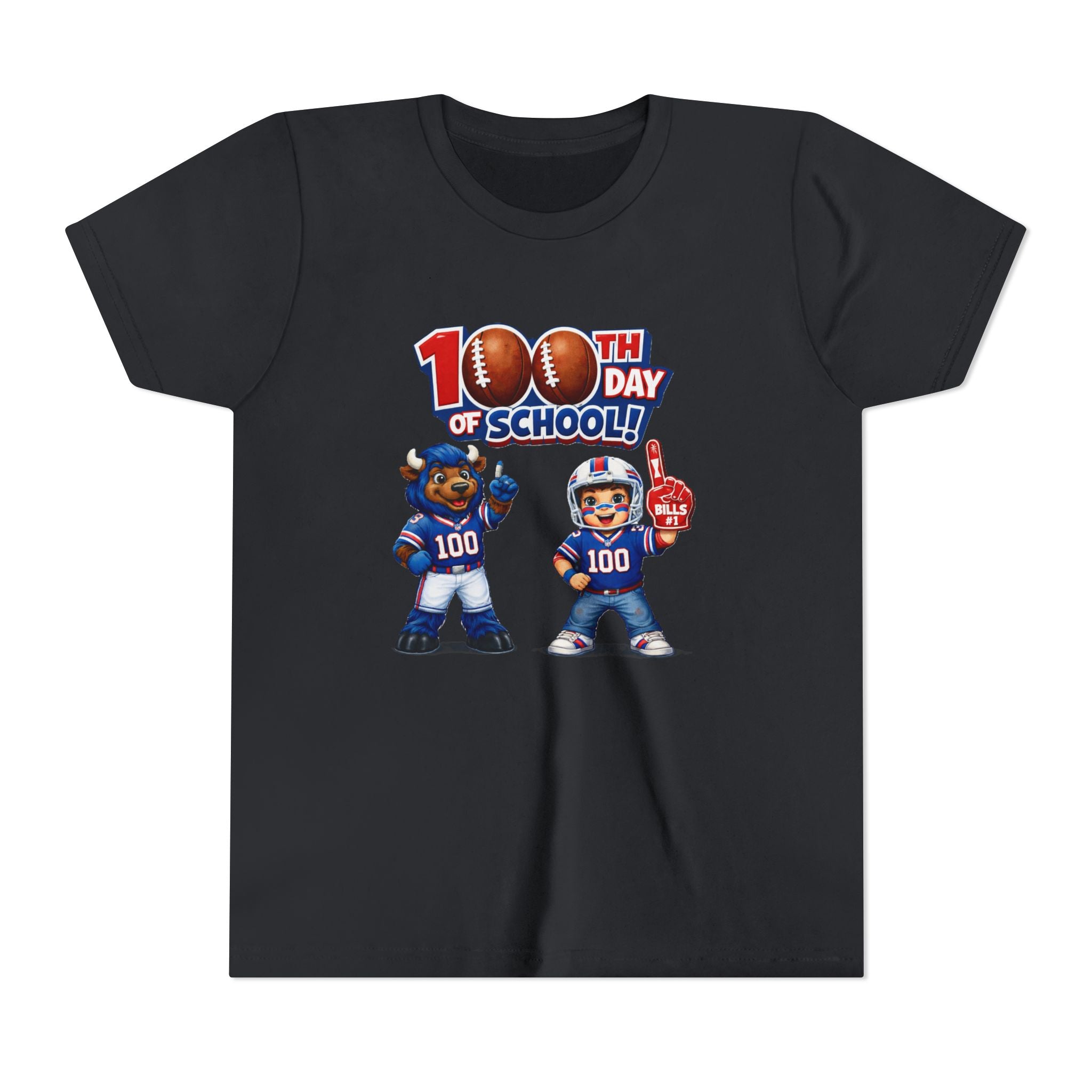 Buffalo 100th Day of School Kids Tee | Football Mascot 100 Design