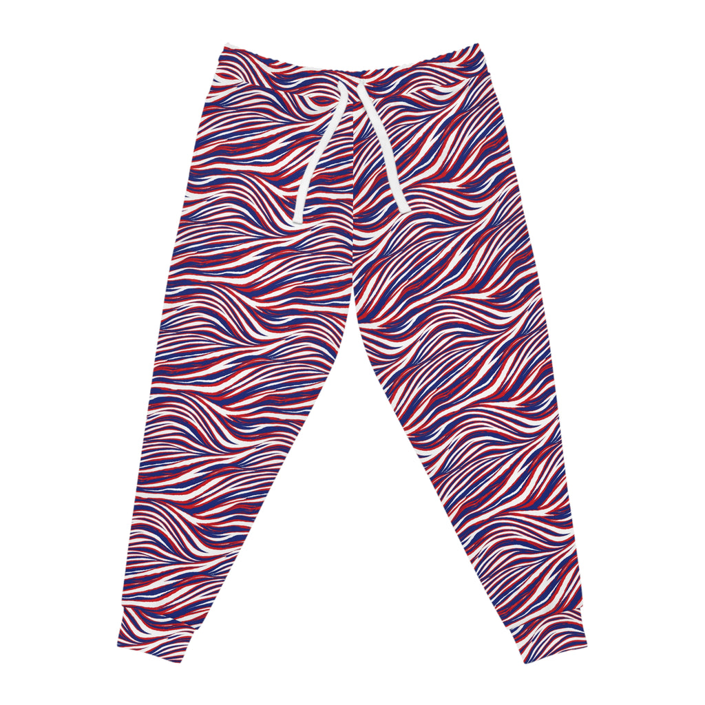 Buffalo Red White Blue Wavy Stripe Joggers | All-Over Print Athletic Joggers
