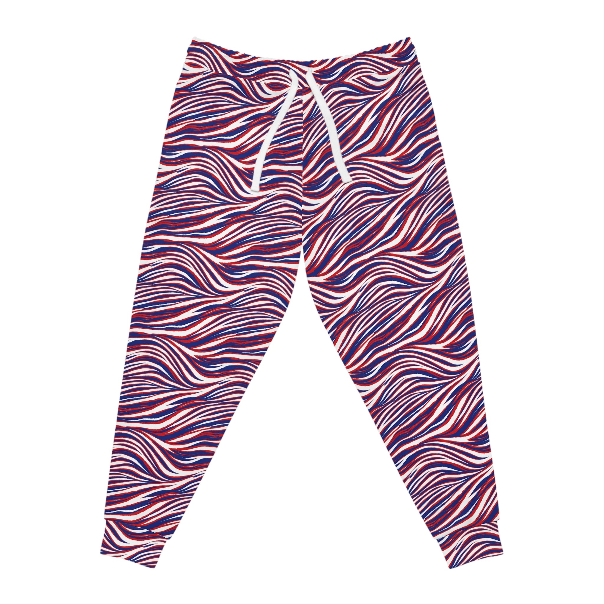 Buffalo Red White Blue Wavy Stripe Joggers | All-Over Print Athletic Joggers
