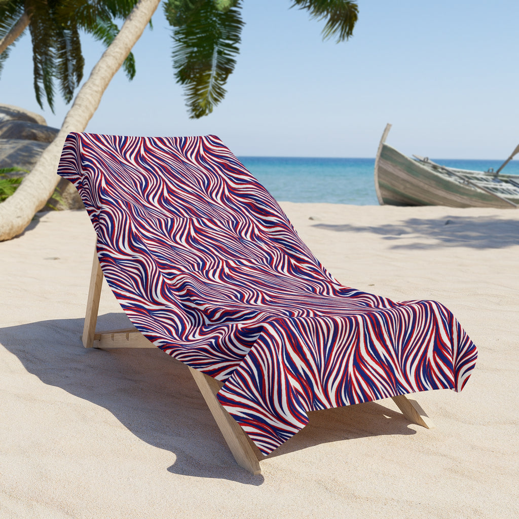 Buffalo Red White Blue Wave Pattern Beach Towel | Striped Swirl Summer Towel