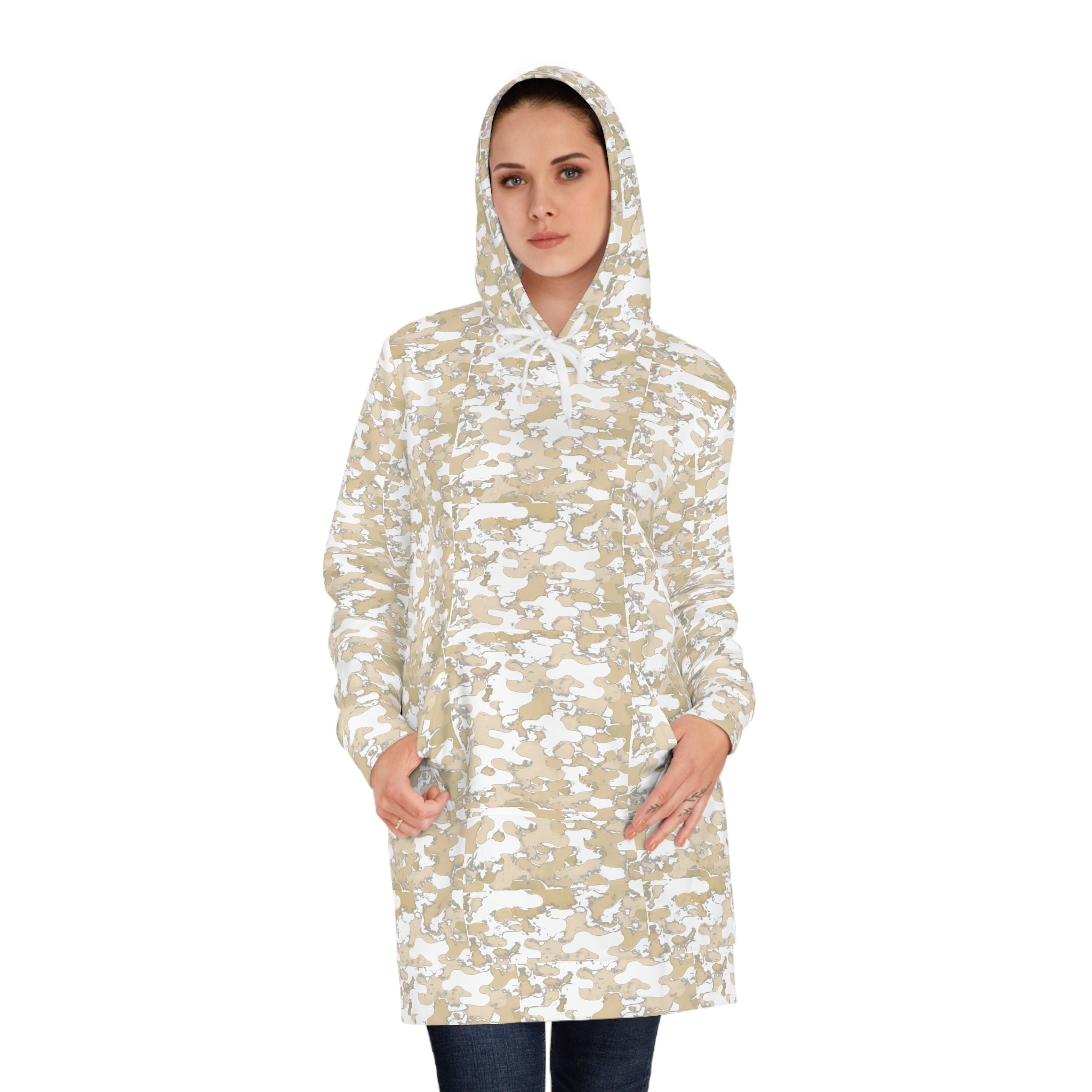 Beige Camo Hoodie Dress | All-Over Print Hooded Dress