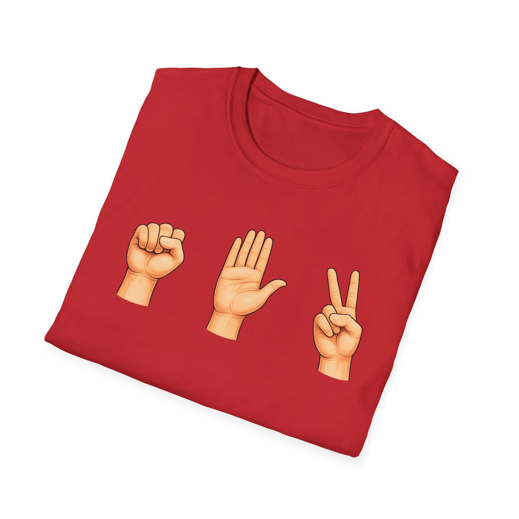 Rock Paper Scissors T-Shirt | Hand Emoji Design, Casual Tee