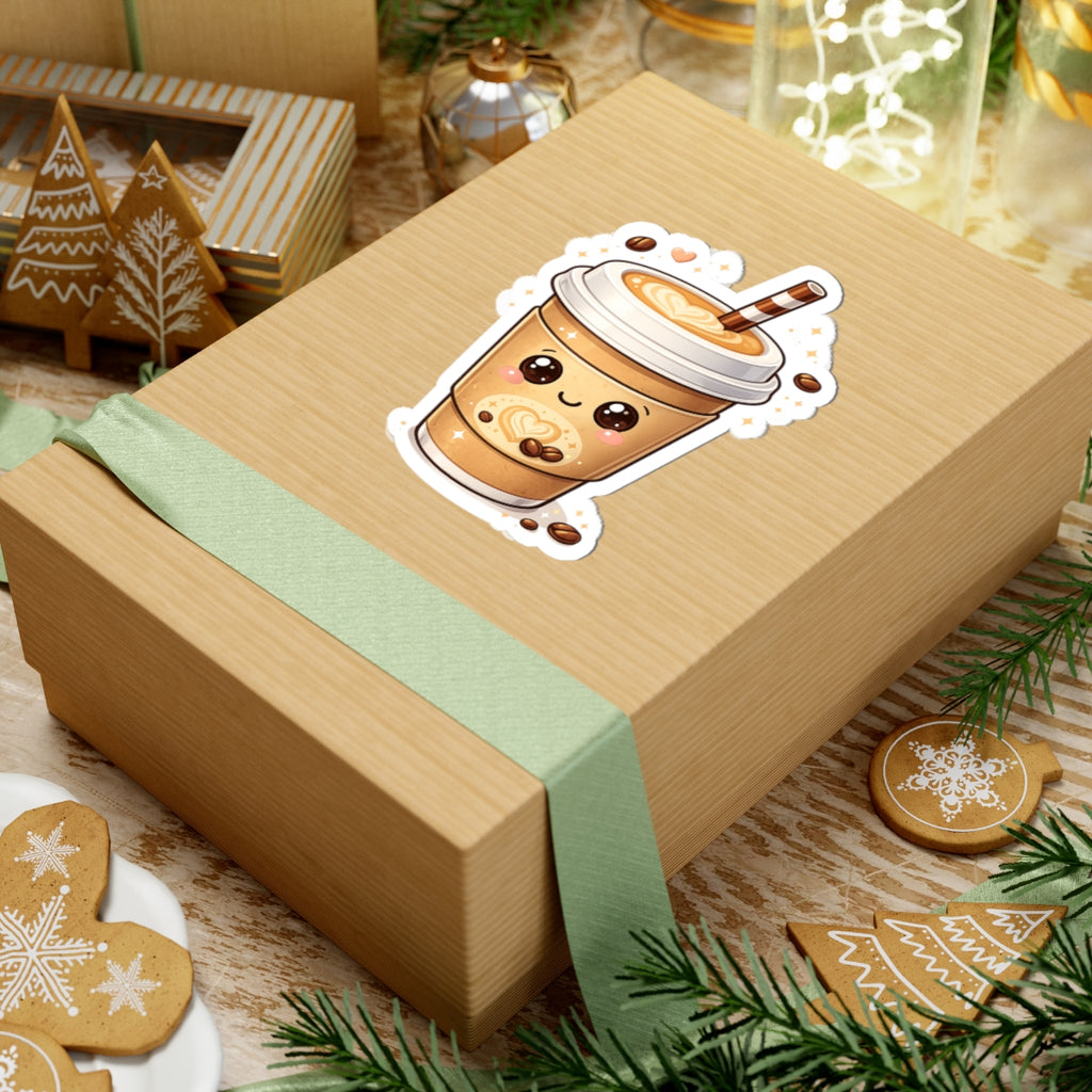 Cute Coffee Cup Sticker | Kiss-Cut Sticker, Latte Art Vinyl
