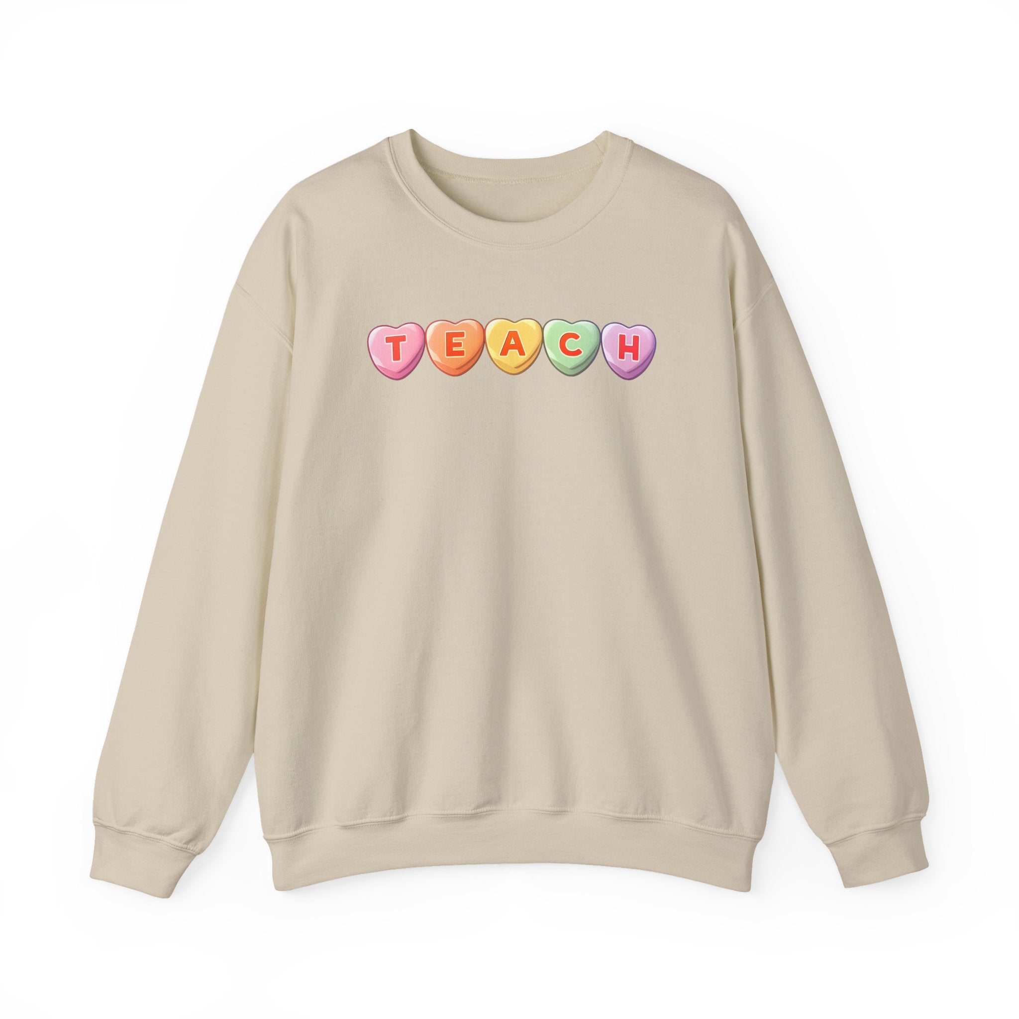 Teach Candy Hearts Crewneck Sweatshirt | Teacher Valentine Shirt